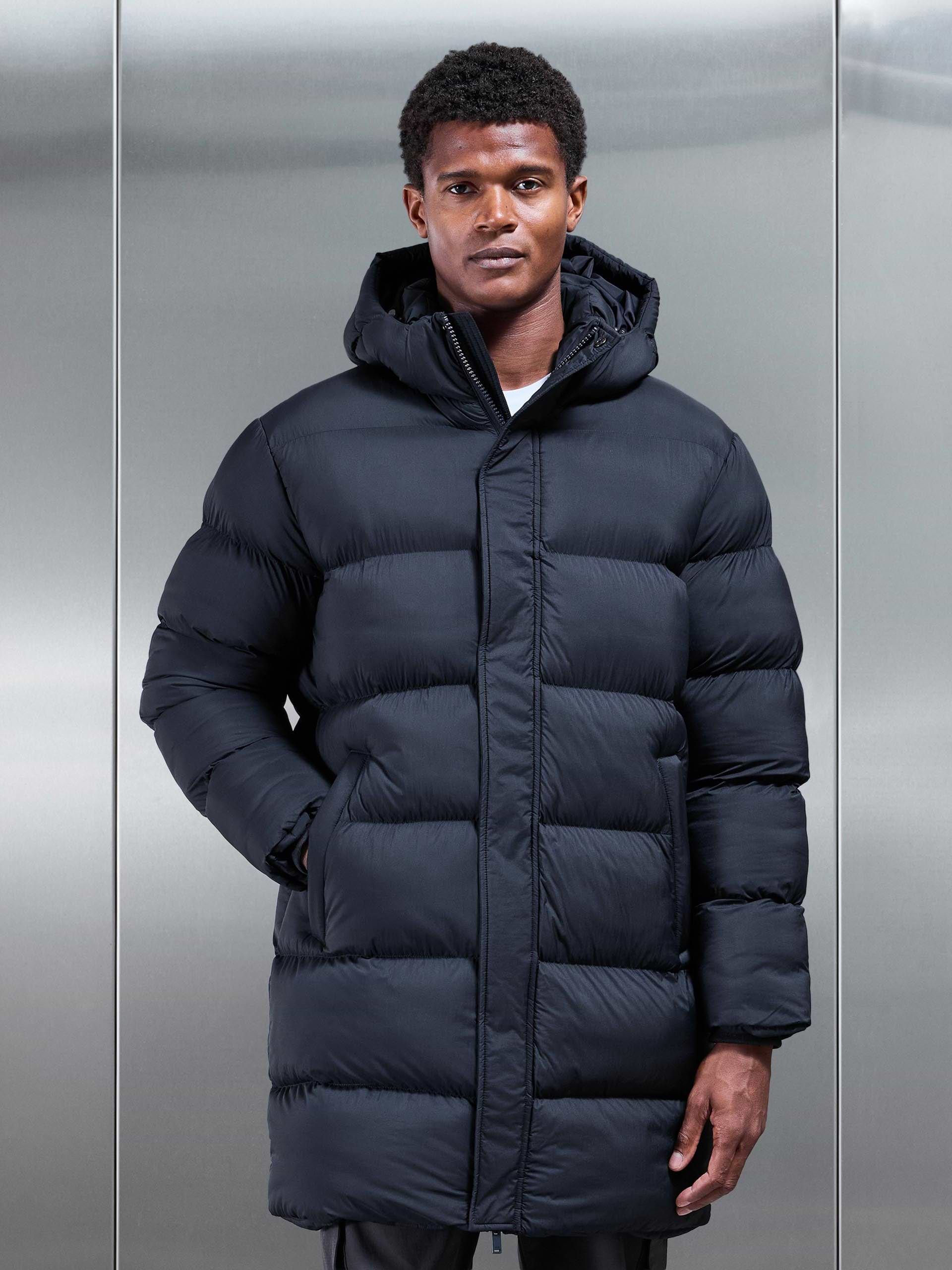 Matte Mid Length Puffer Jacket in Navy