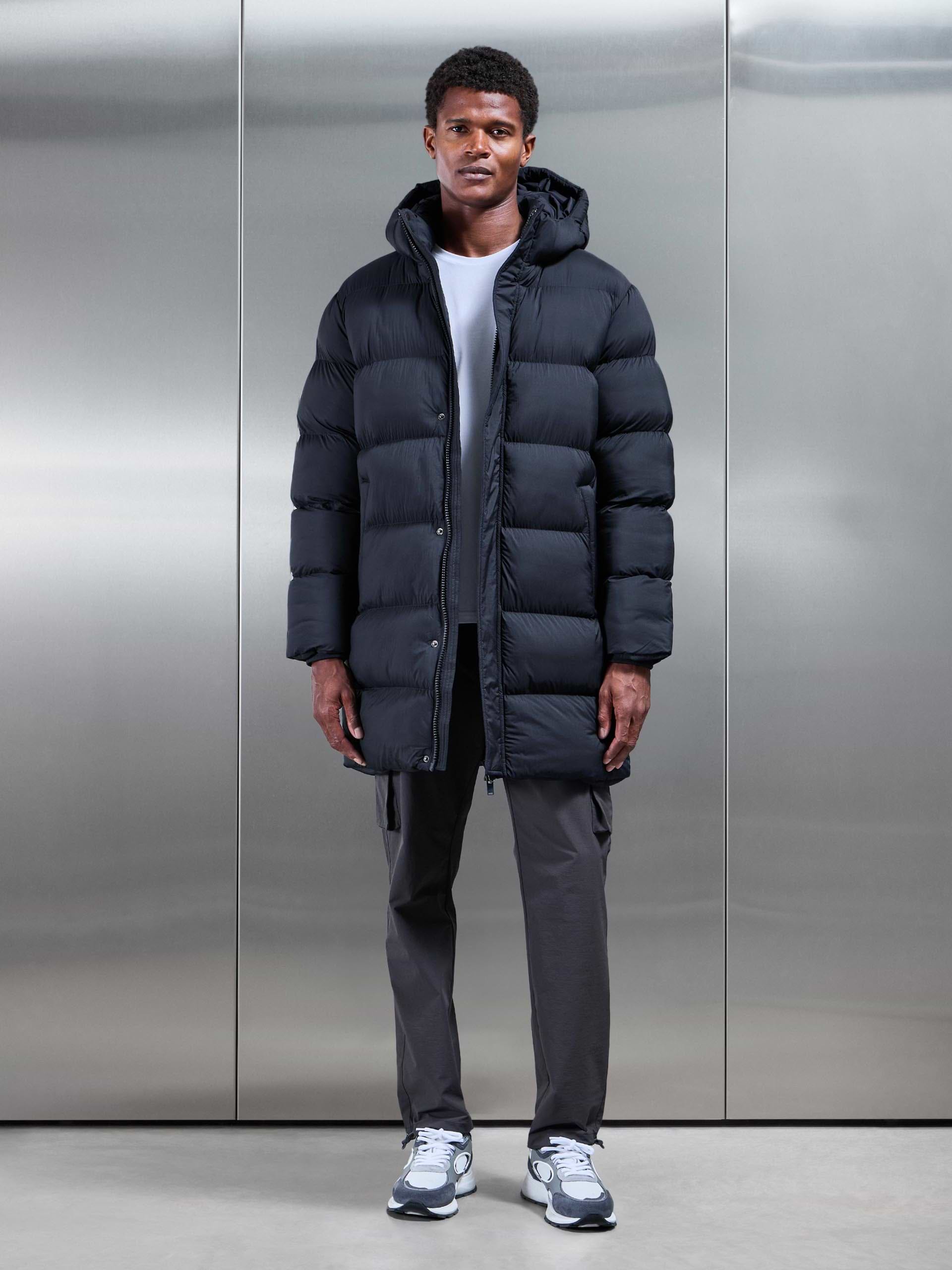 Matte Mid Length Puffer Jacket in Navy