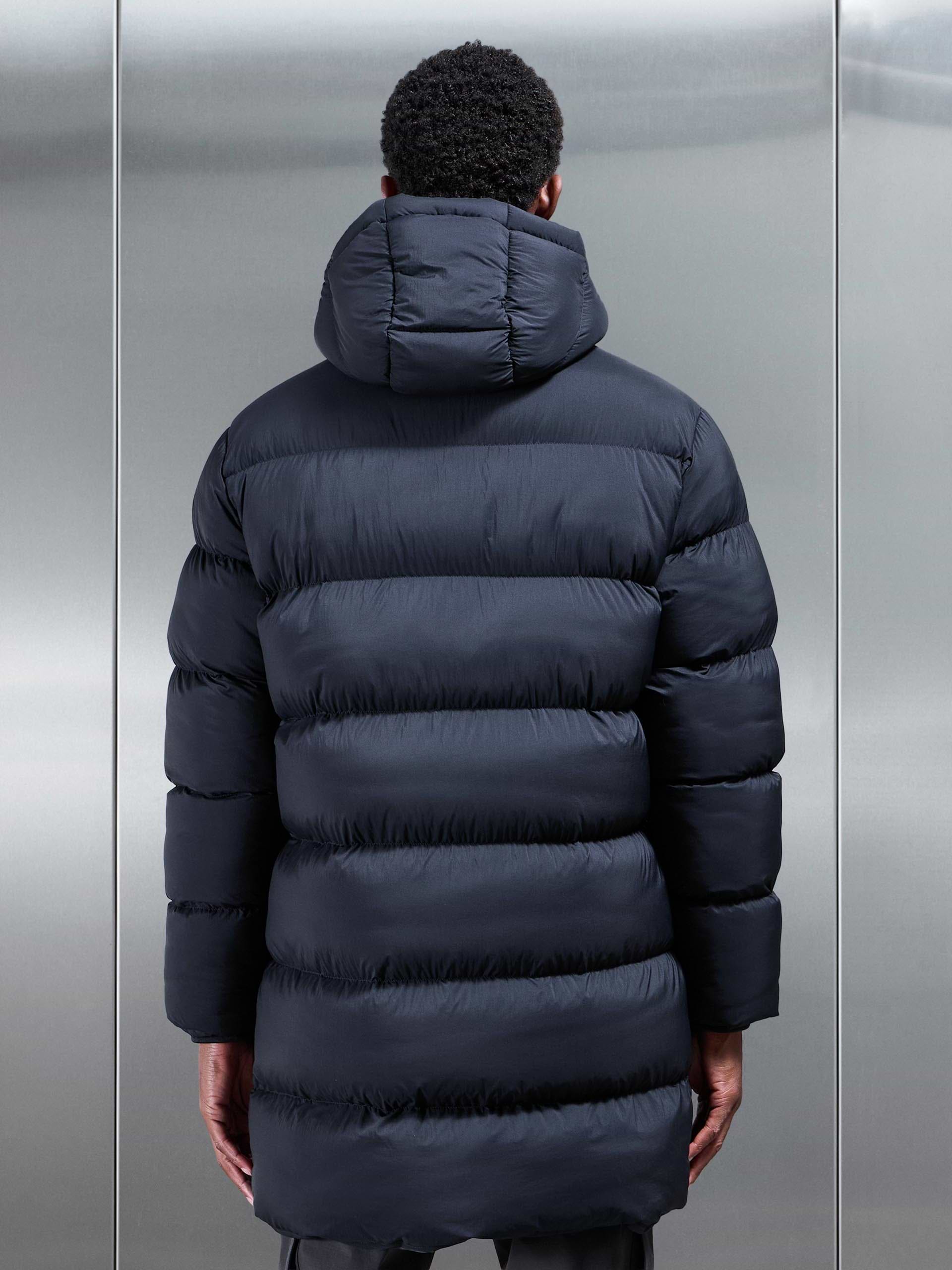 Matte Mid Length Puffer Jacket in Navy