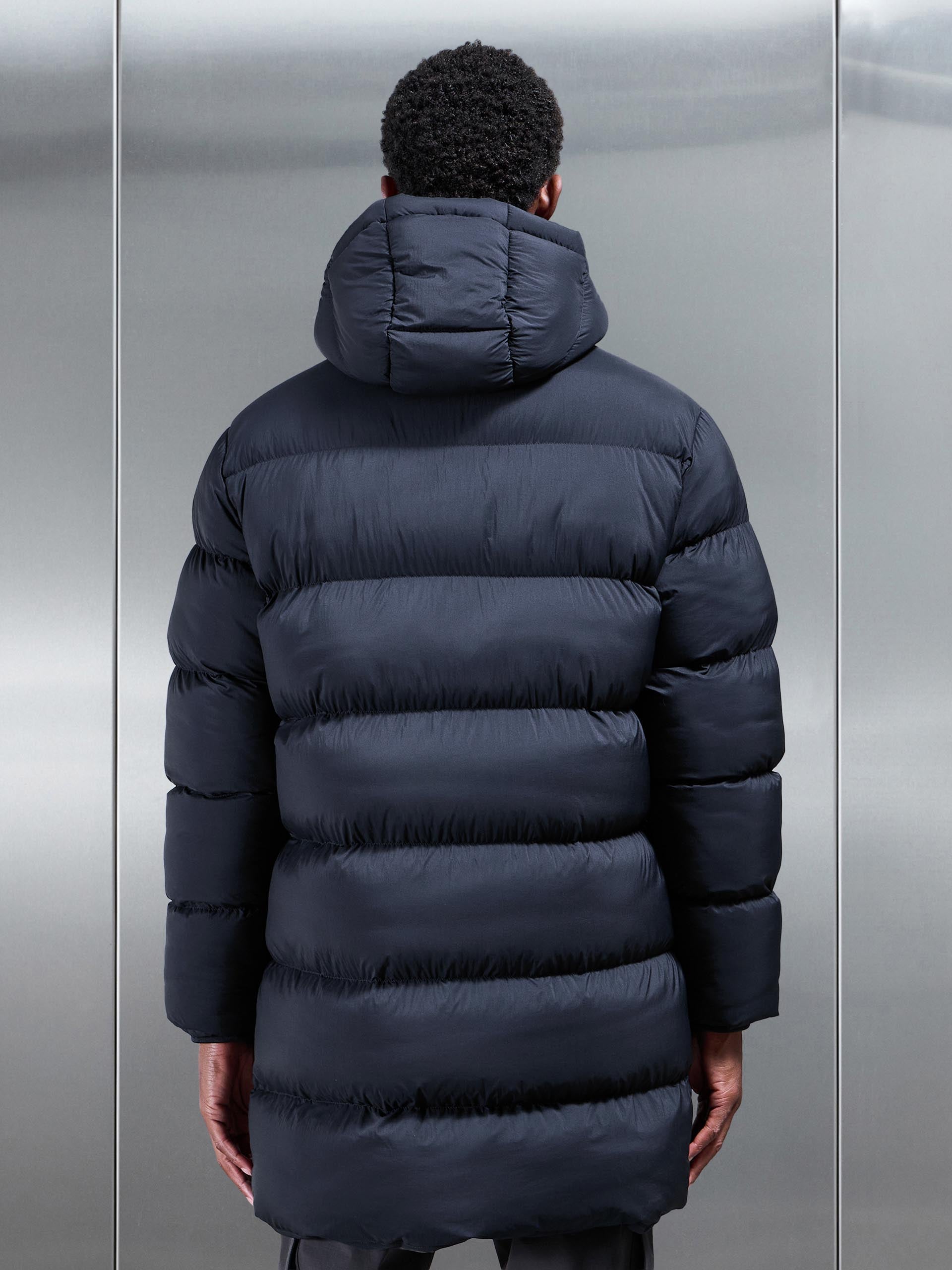 Mens Matte Mid Length Puffer Jacket in Navy