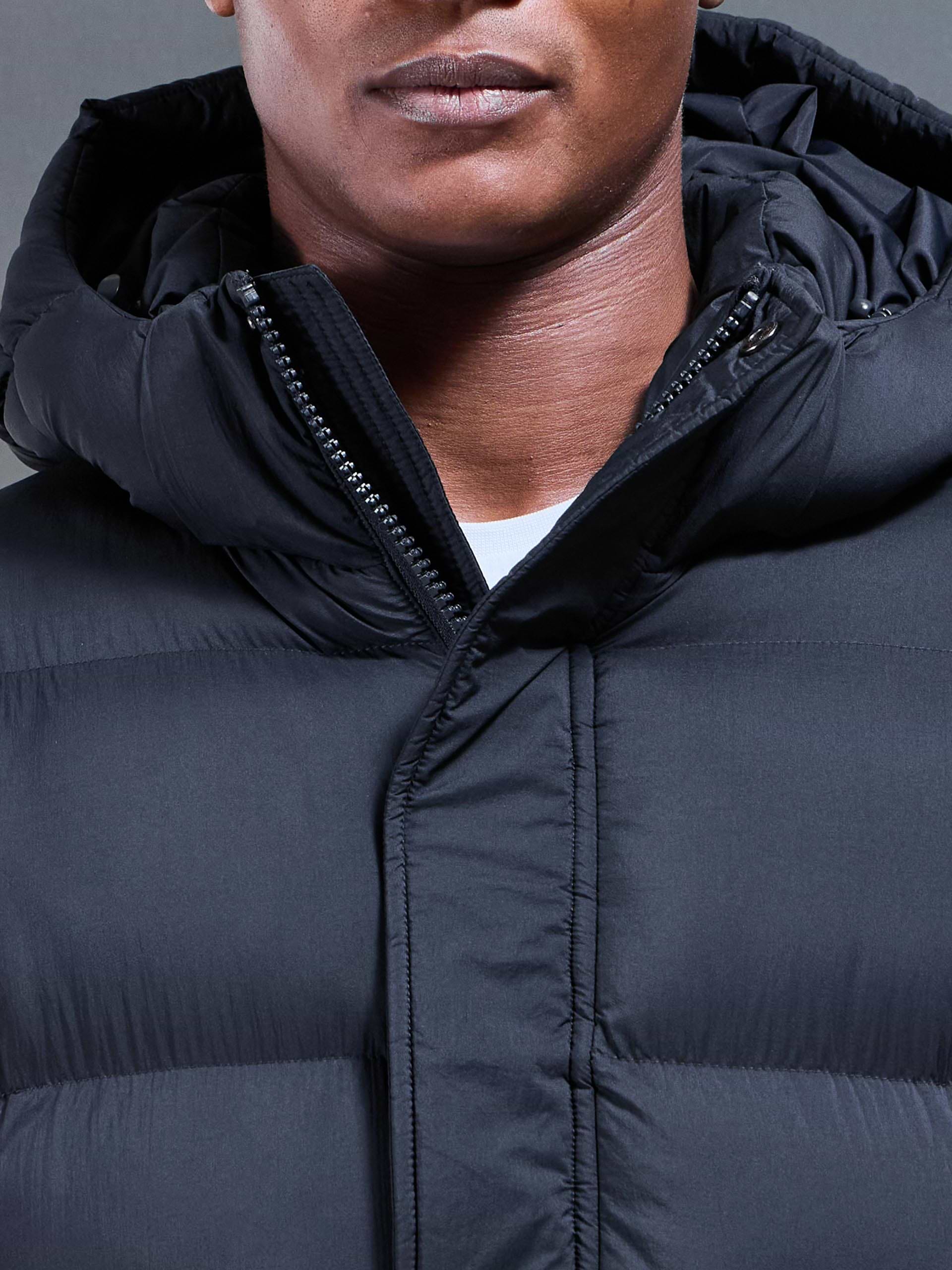 Matte Mid Length Puffer Jacket in Navy