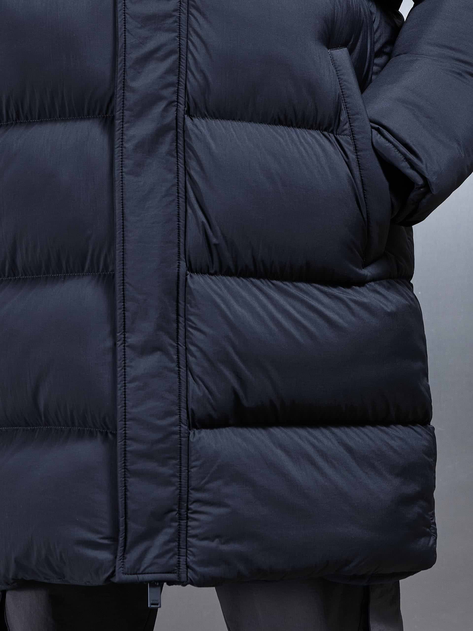 Matte Mid Length Puffer Jacket in Navy