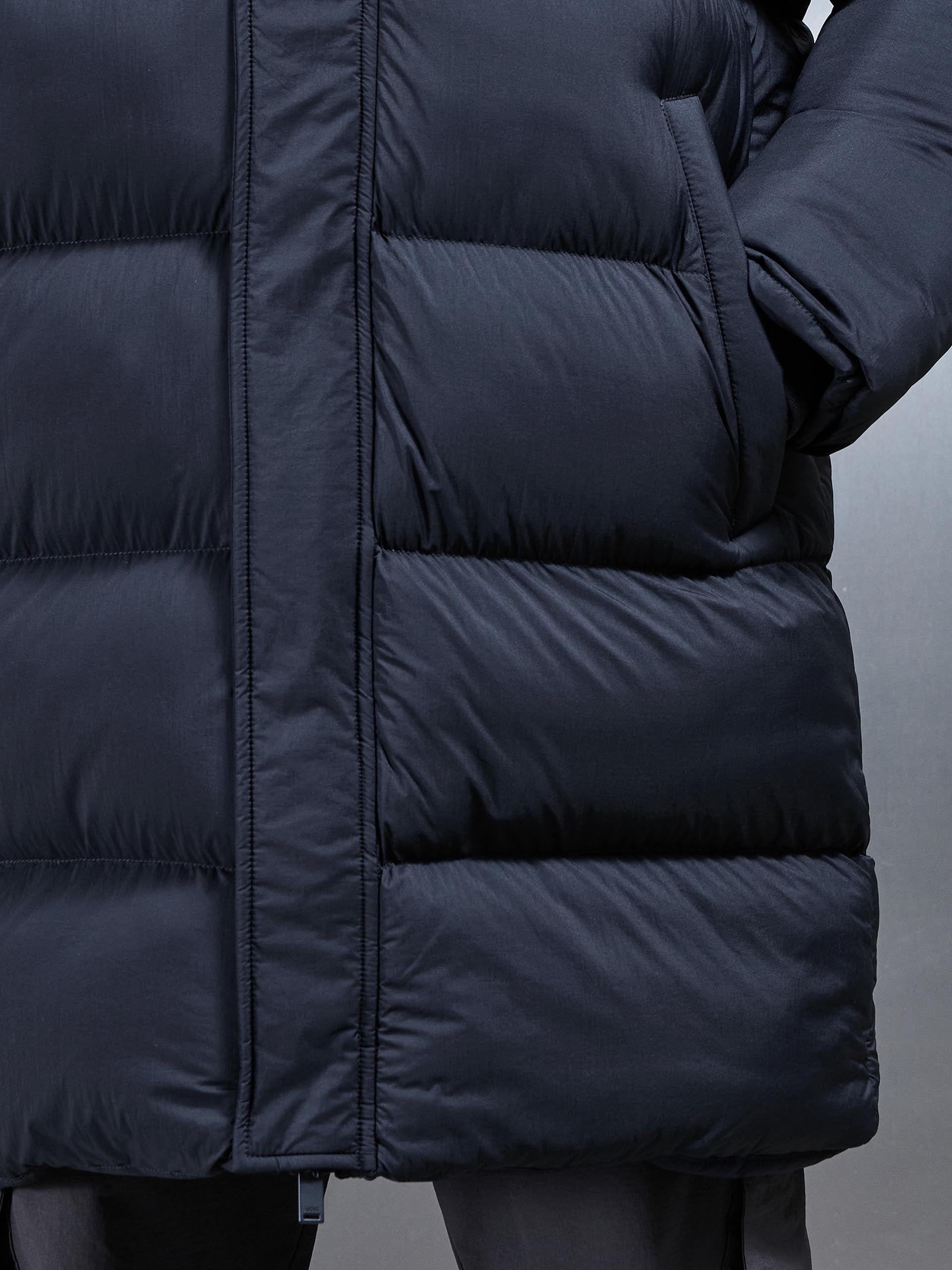 Mens Matte Mid Length Puffer Jacket in Navy