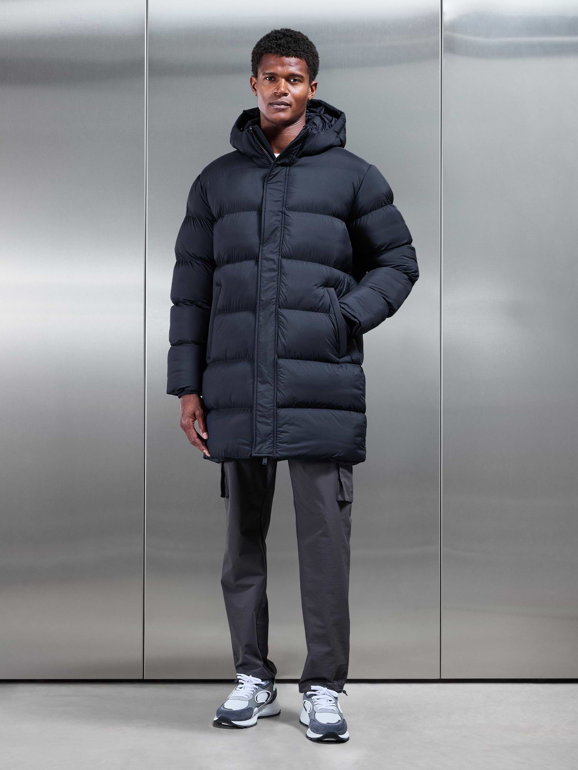 Matte Mid Length Puffer Jacket in Navy