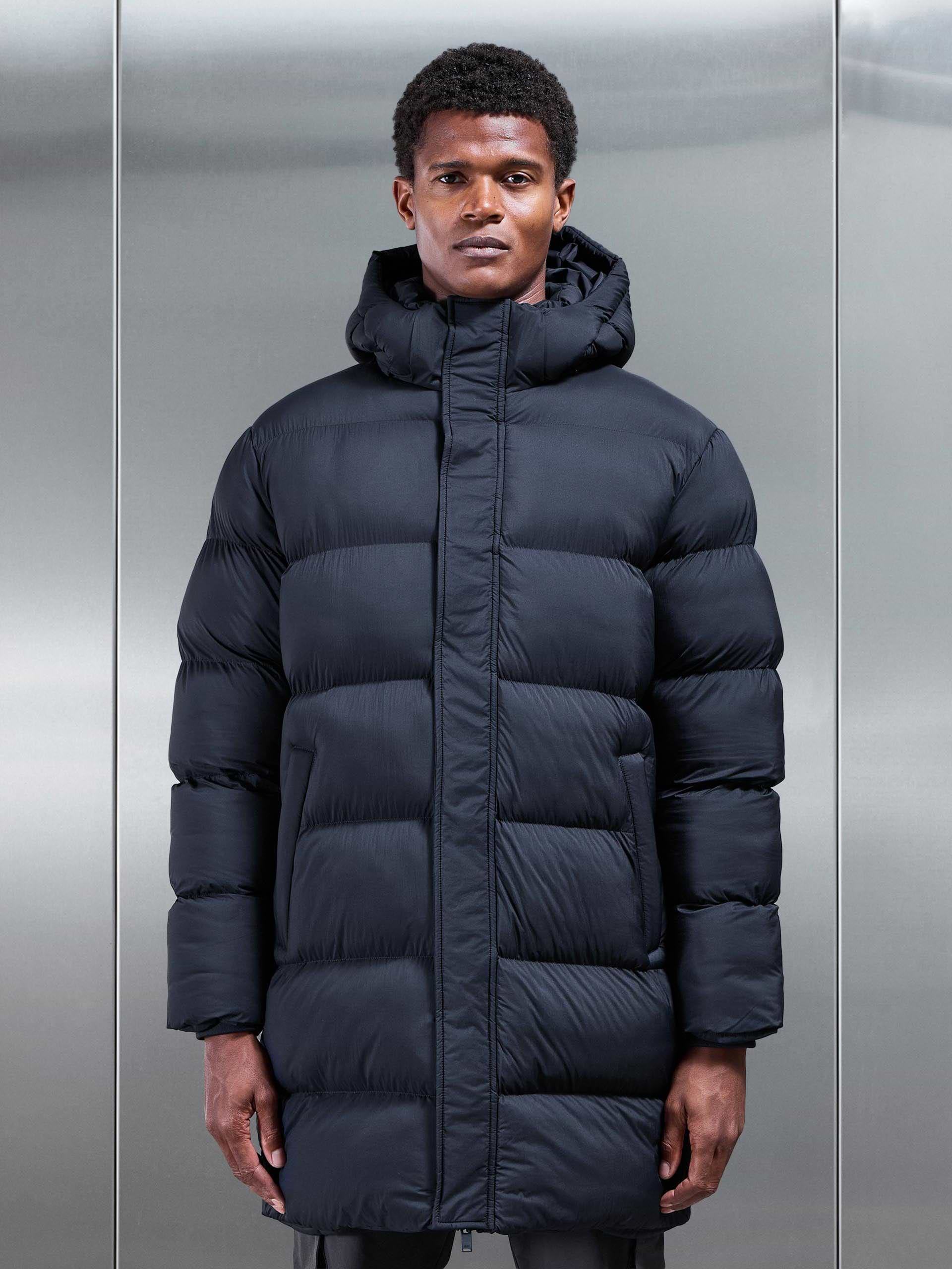 Matte Mid Length Puffer Jacket in Navy
