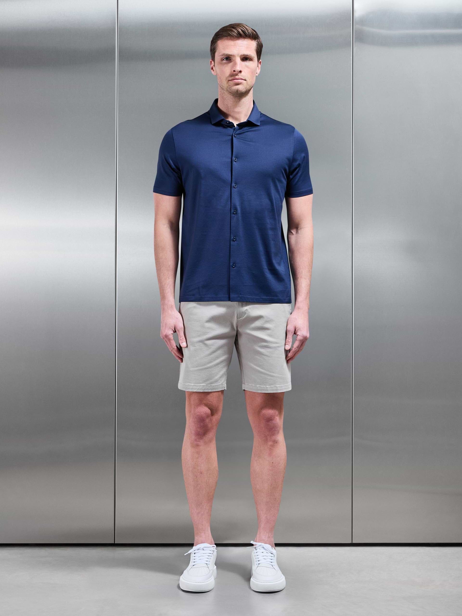 Mens Mercerised Cotton Short Sleeve Shirt in Navy