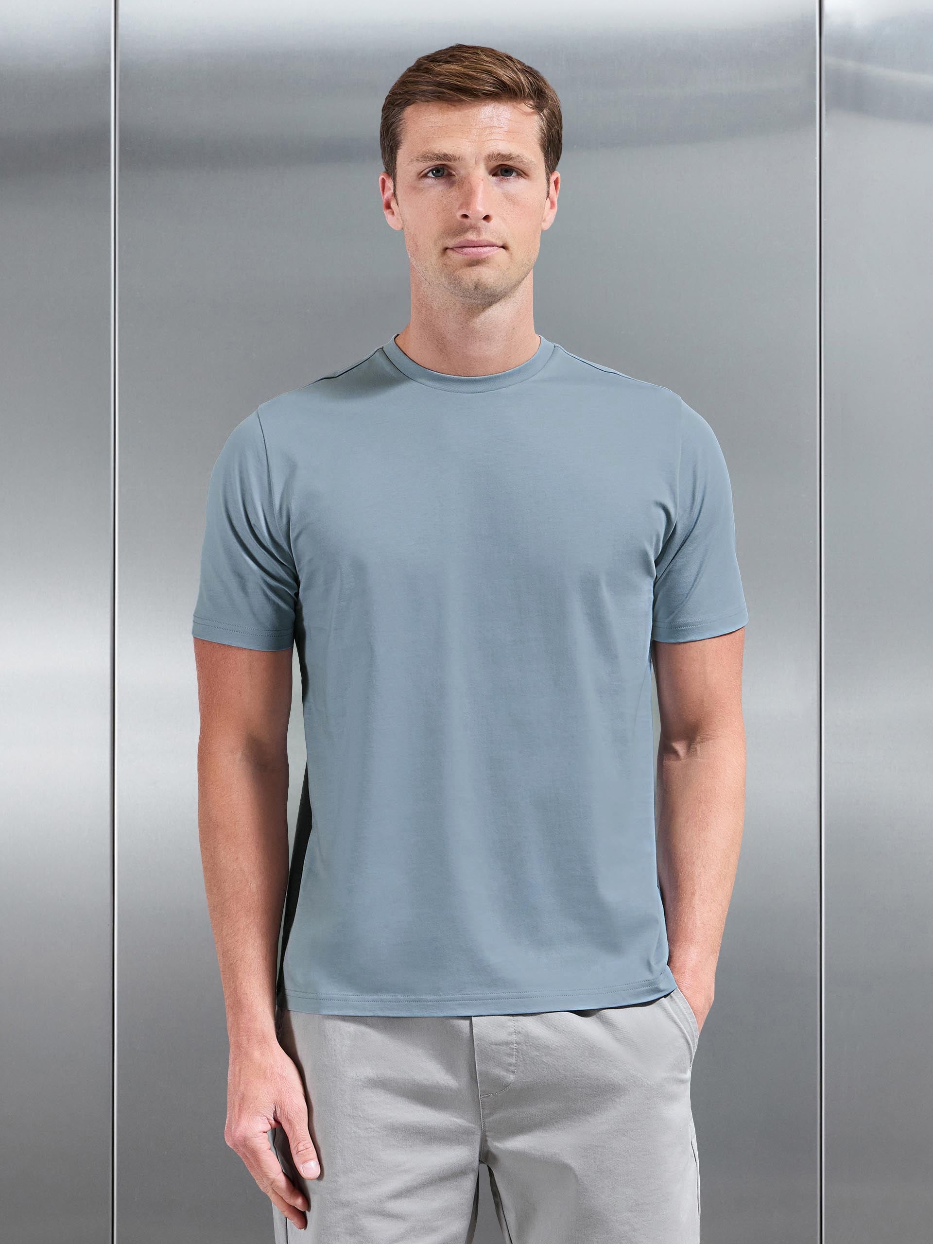 Mens Mercerised Cotton T-Shirt in Light Blue