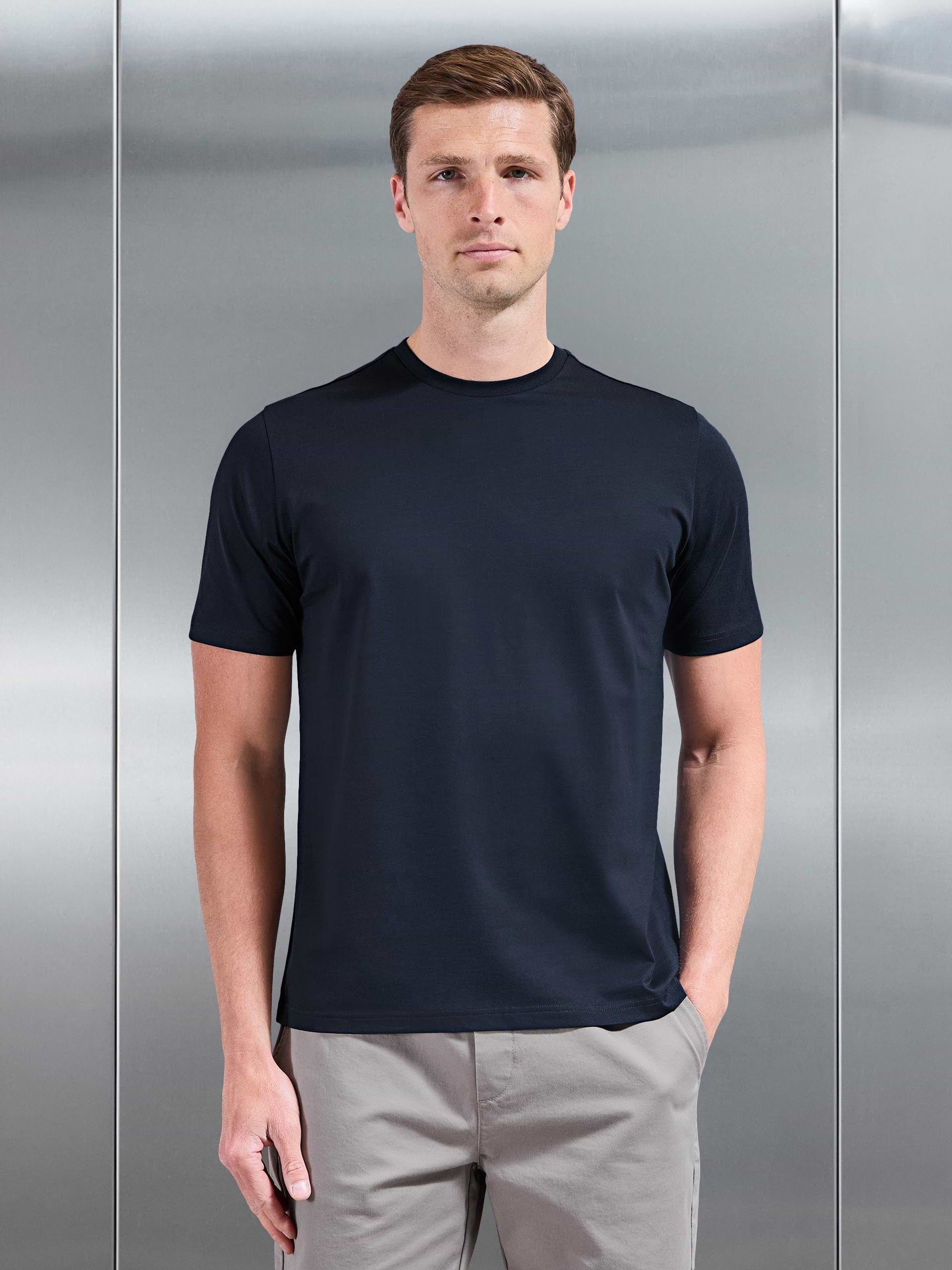 Mercerised Cotton T-Shirt in Navy