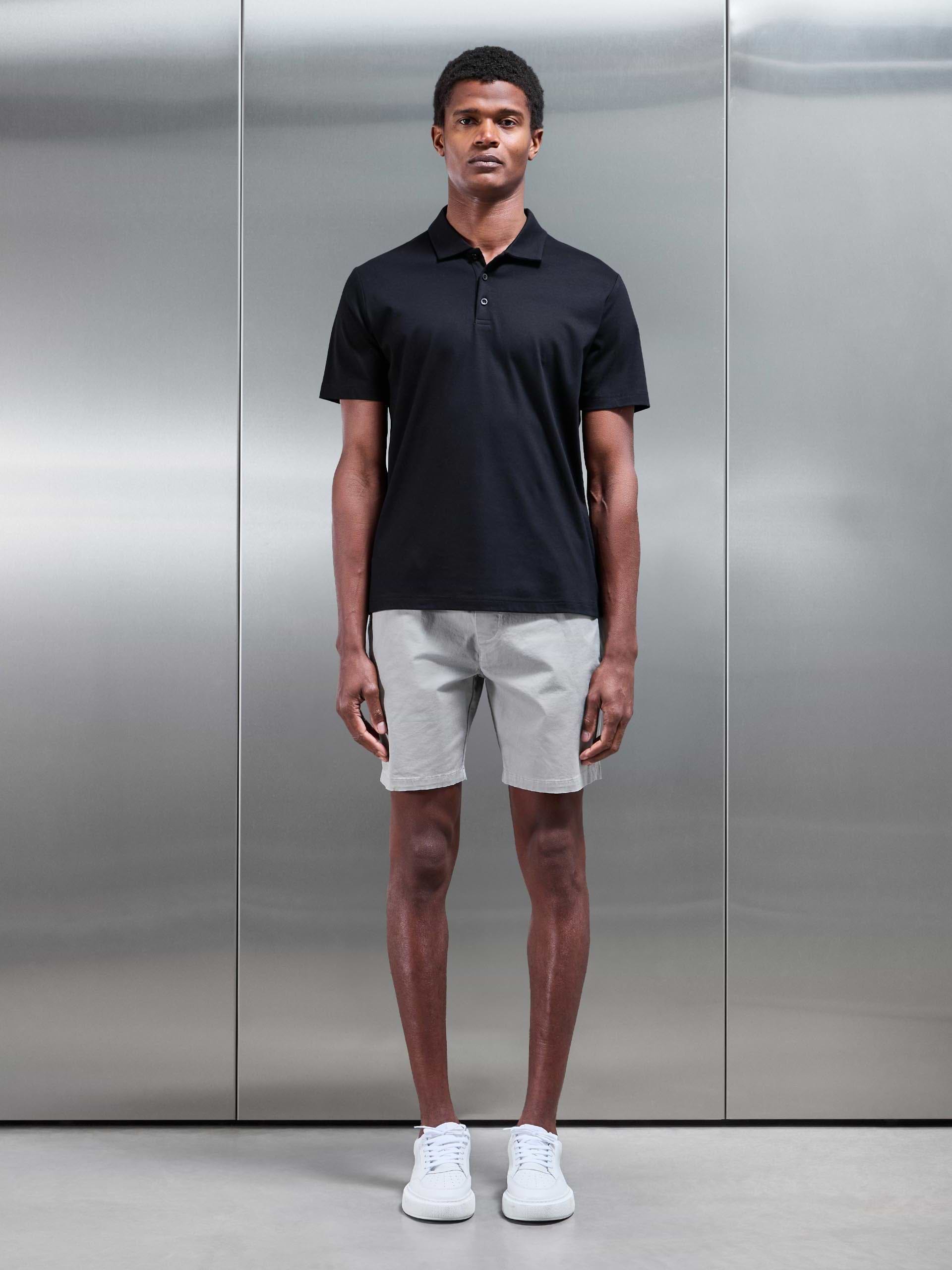 Mens Mercerised Interlock Button Polo Shirt in Black