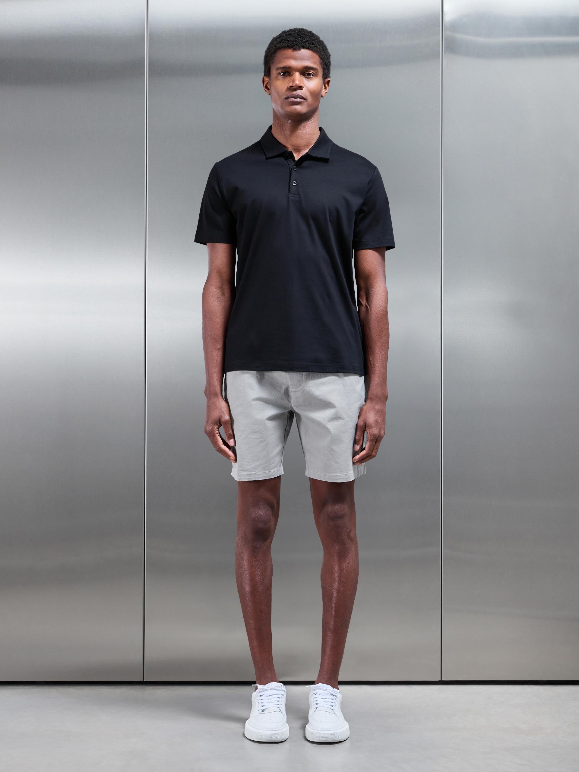 Mens Mercerised Interlock Button Polo Shirt in Black