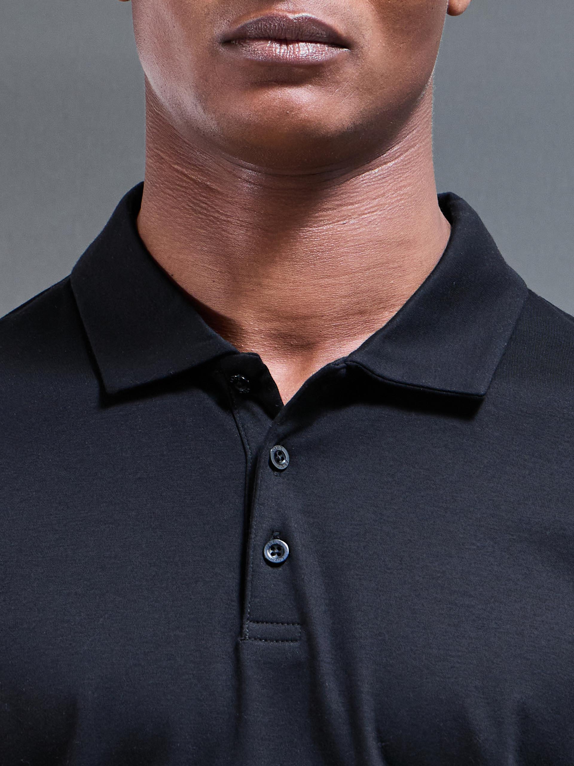 Mens Mercerised Interlock Button Polo Shirt in Black