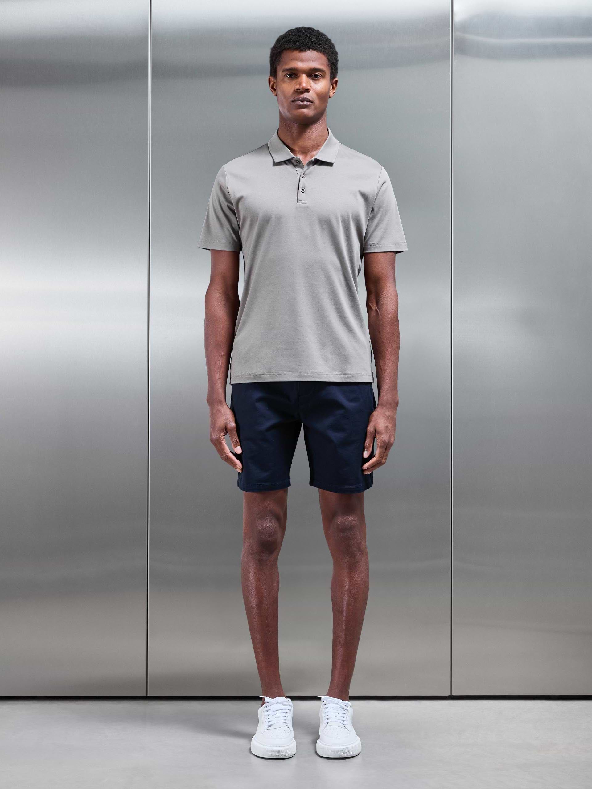 Mens Mercerised Interlock Button Polo Shirt in Dark Stone