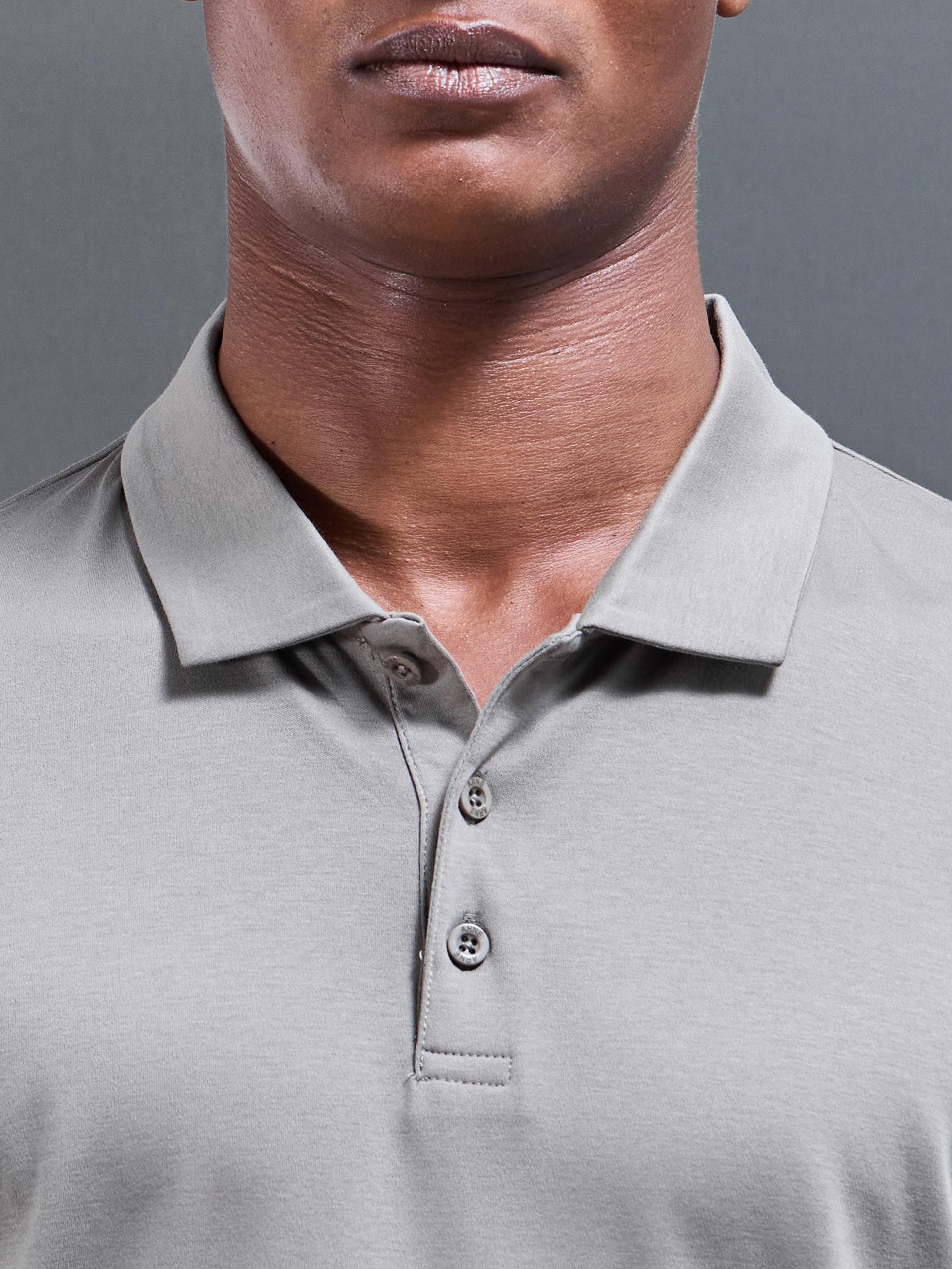 Mens Mercerised Interlock Button Polo Shirt in Dark Stone
