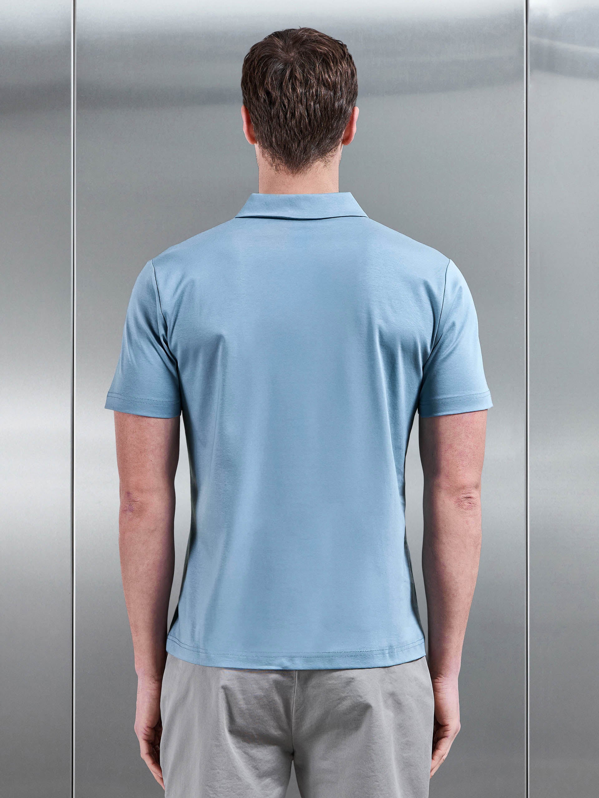 Mens Mercerised Interlock Button Polo Shirt in Light Blue