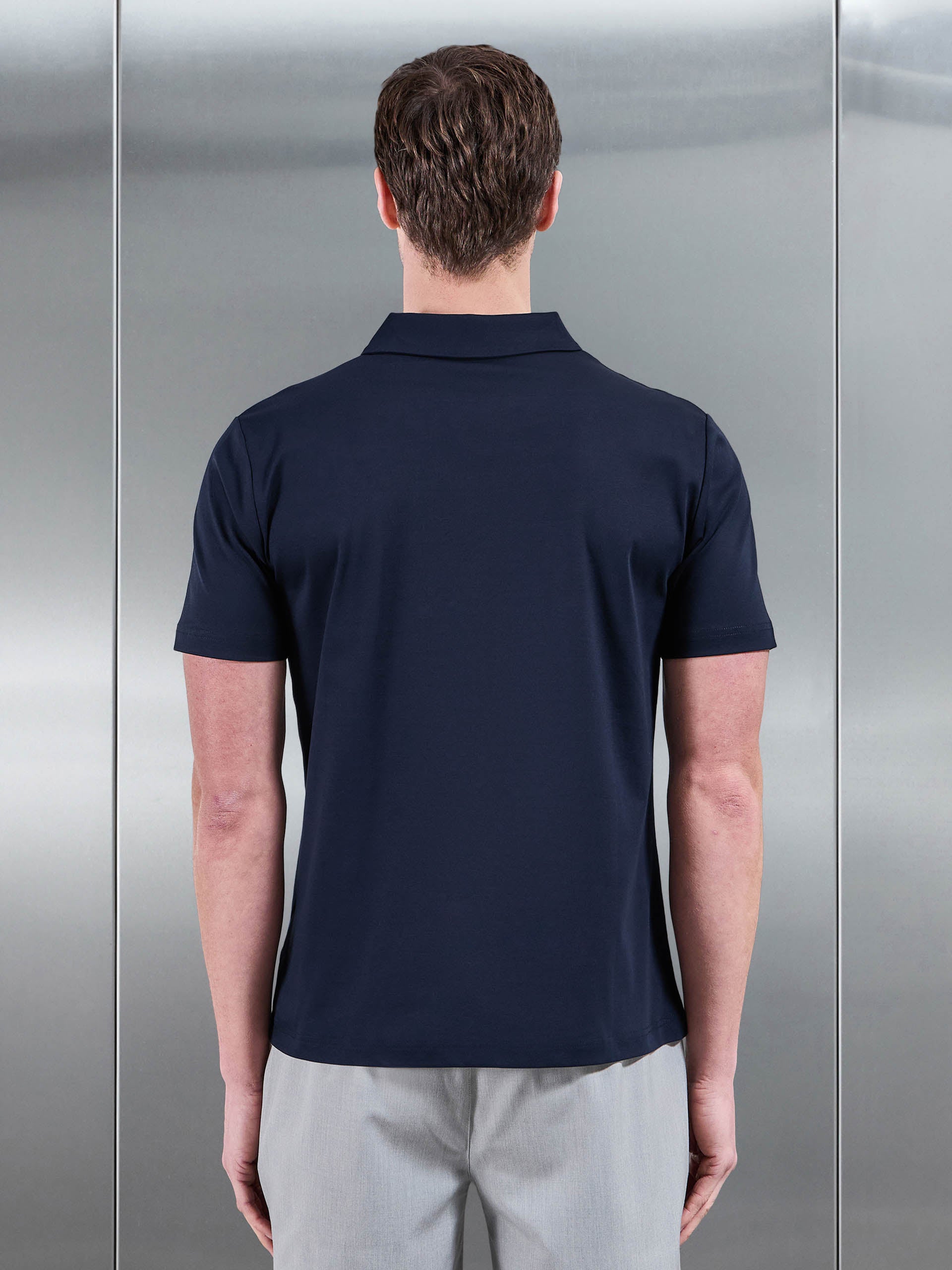 Mens Mercerised Interlock Button Polo Shirt in Navy
