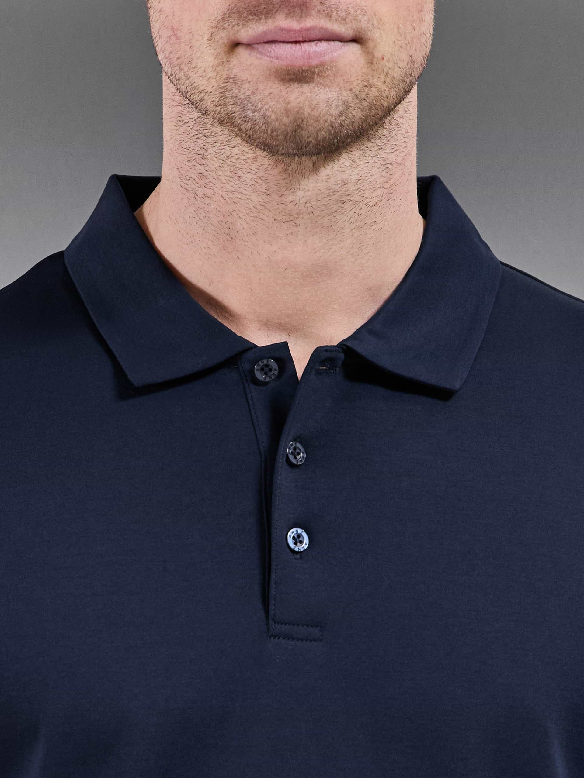 Mercerised Interlock Button Polo Shirt in Navy