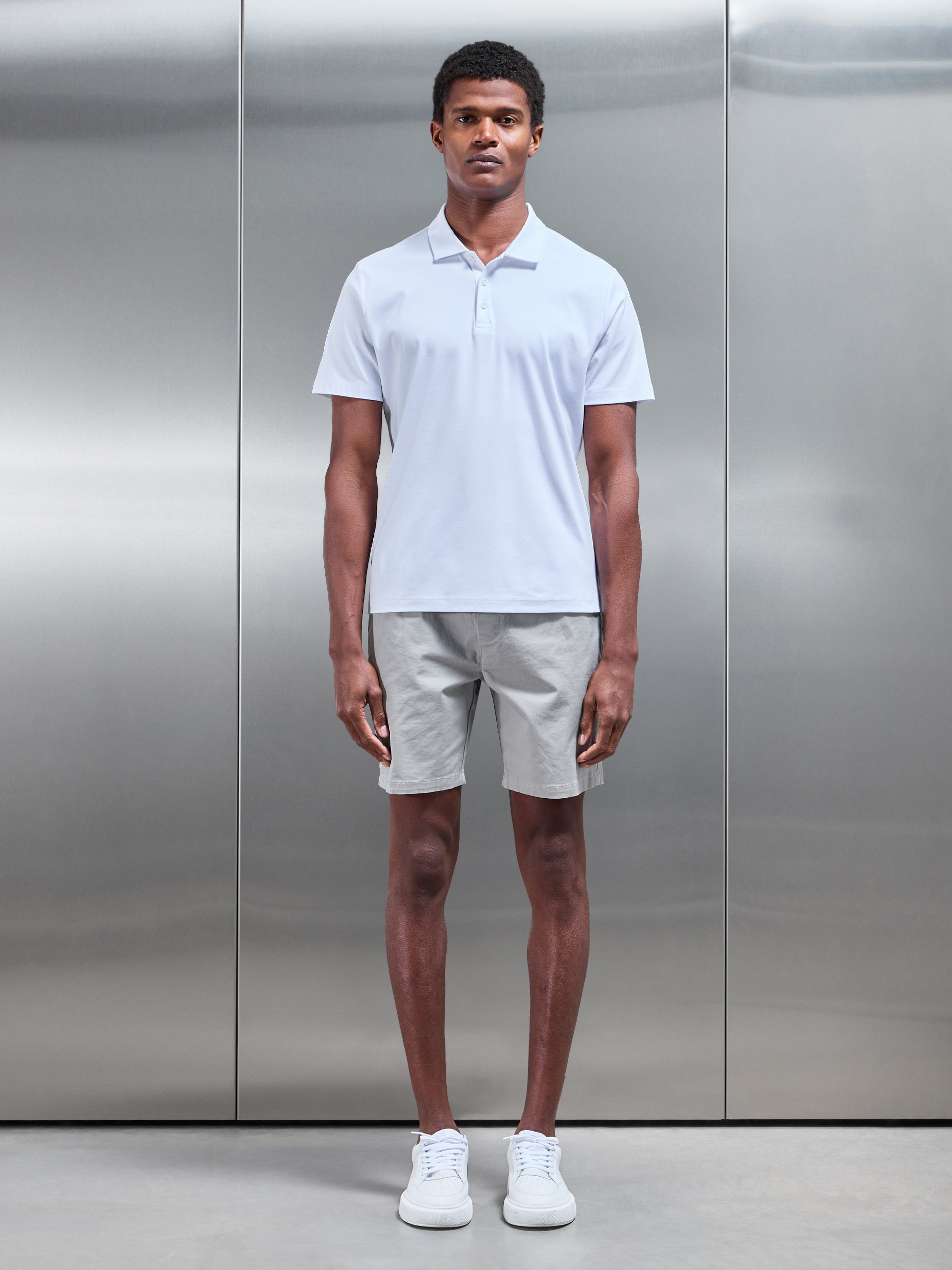 Mens Mercerised Interlock Button Polo Shirt in White