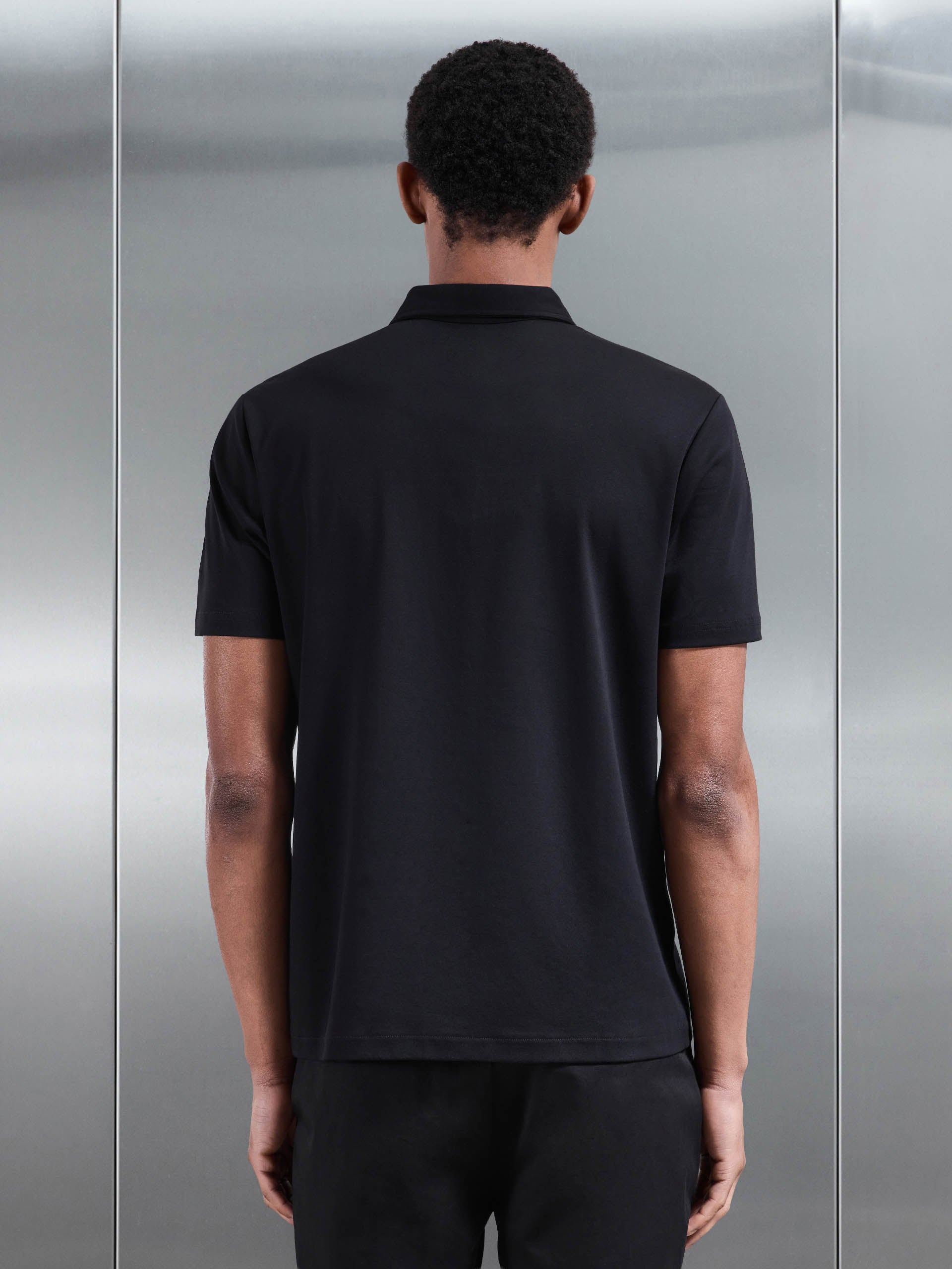 Mens Mercerised Interlock Button Through Shirt in Black
