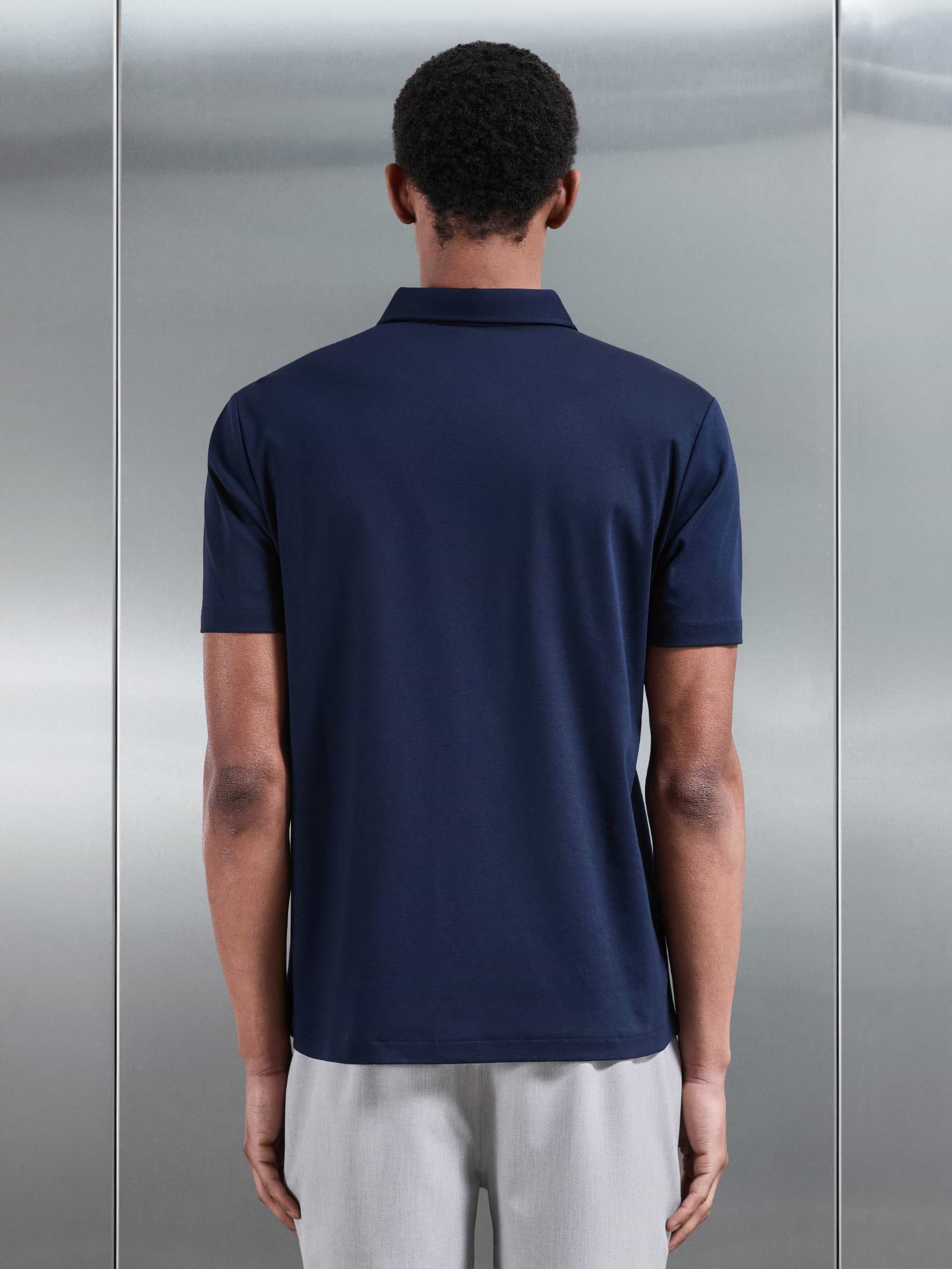 Mercerised Interlock Button Through Shirt in Navy