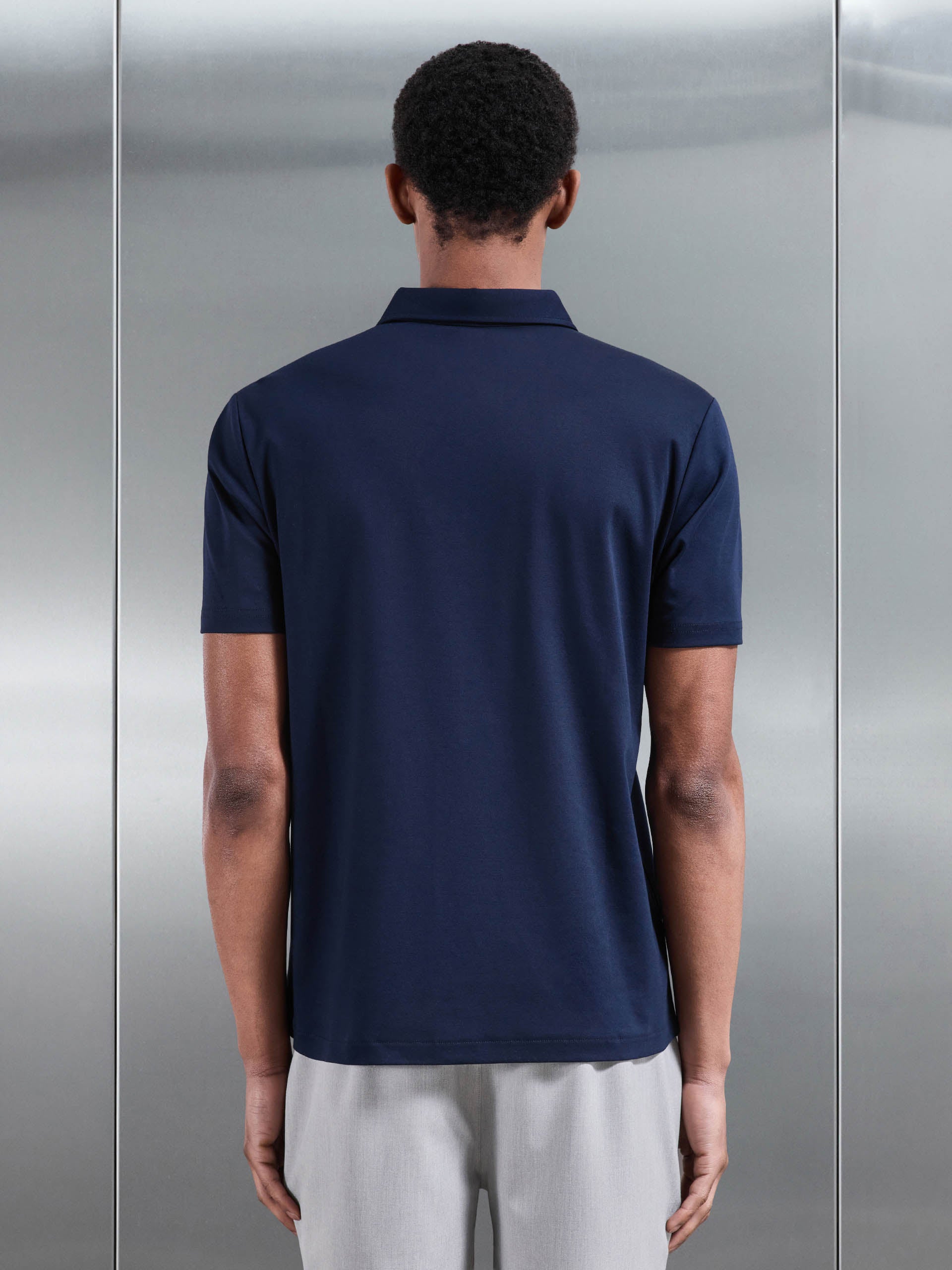 Mens Mercerised Interlock Button Through Shirt in Navy