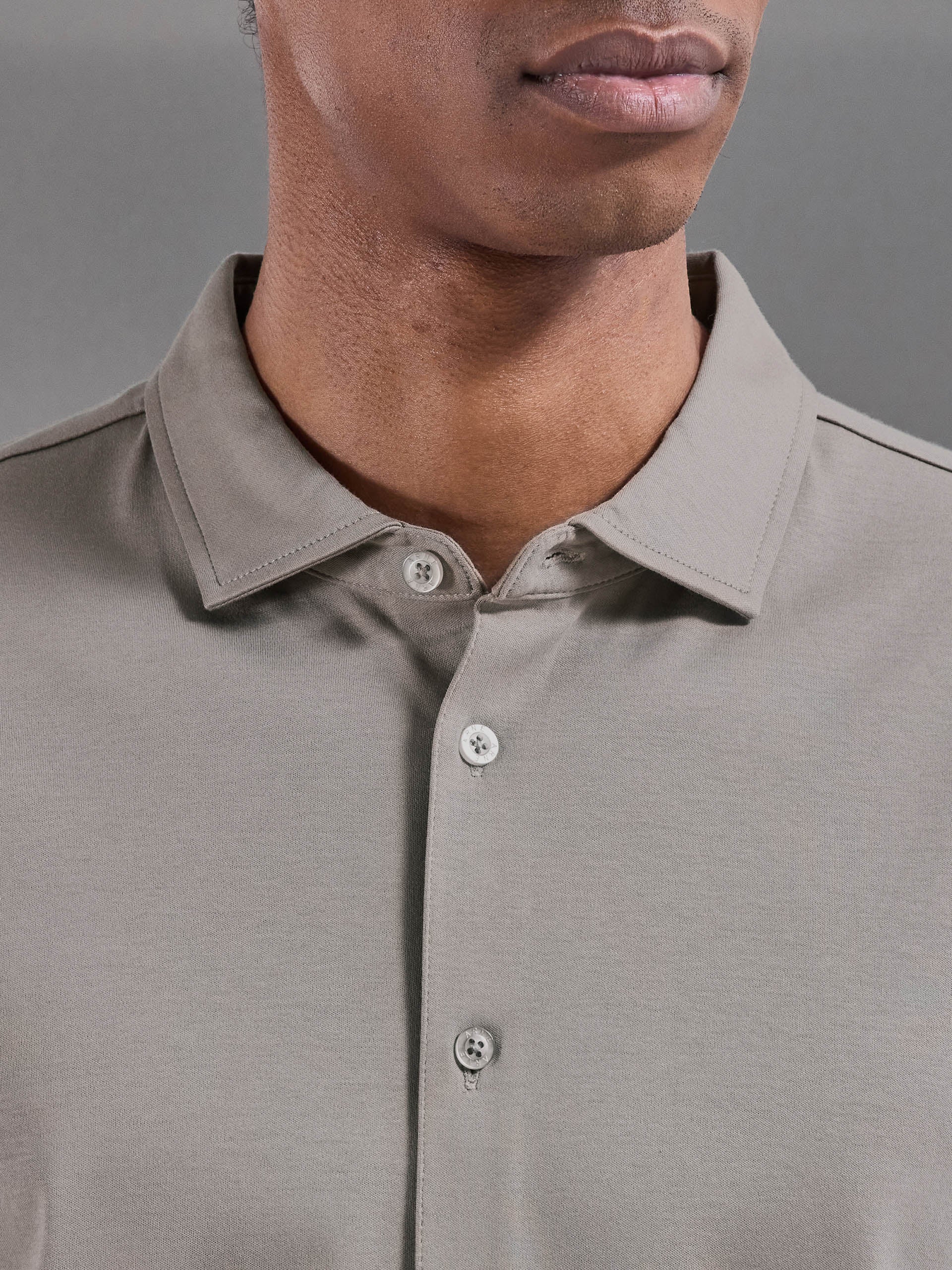 Mens Mercerised Interlock Button Through Shirt in Taupe