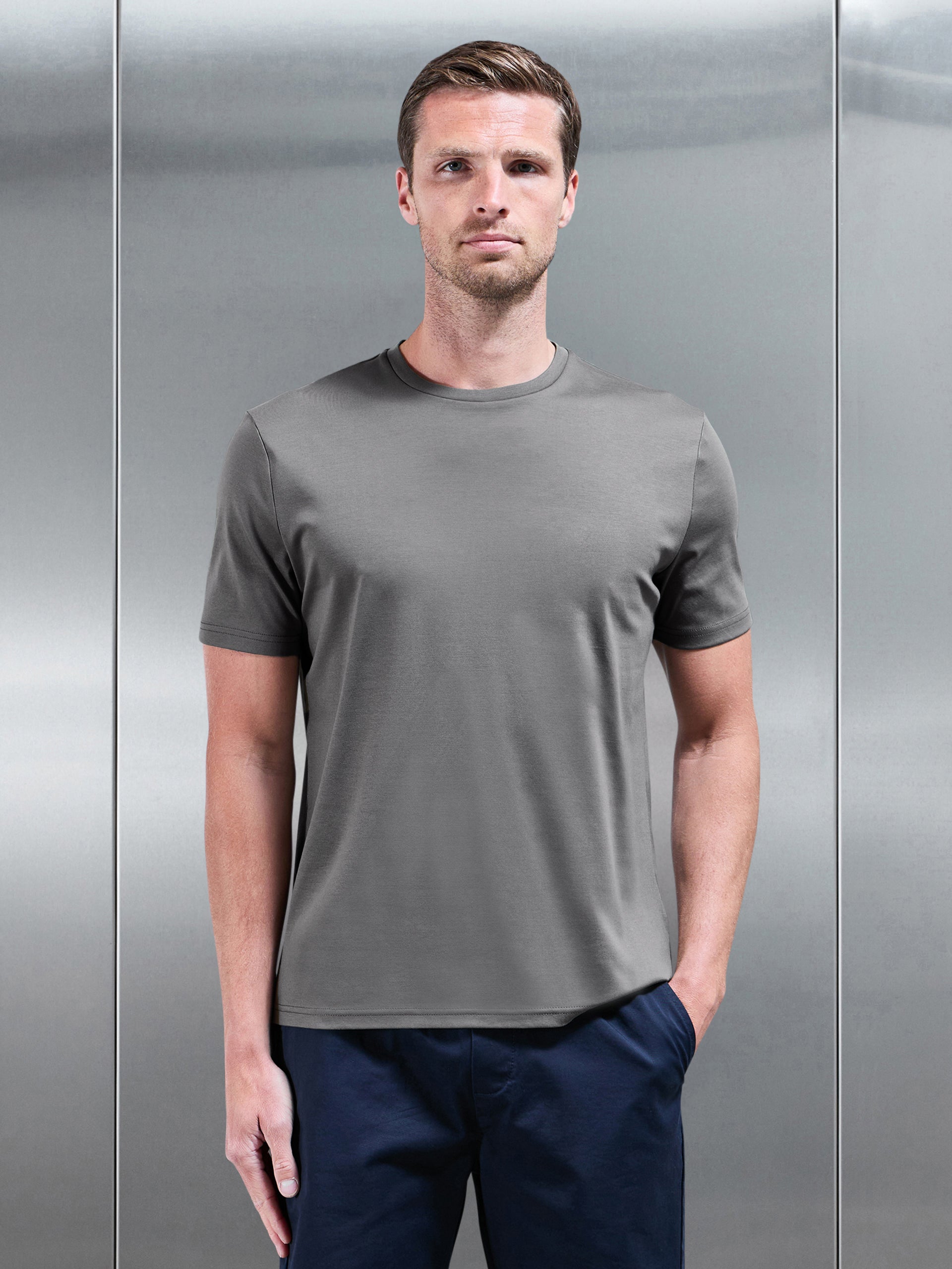 Mens Mercerised Interlock T-Shirt in Grey