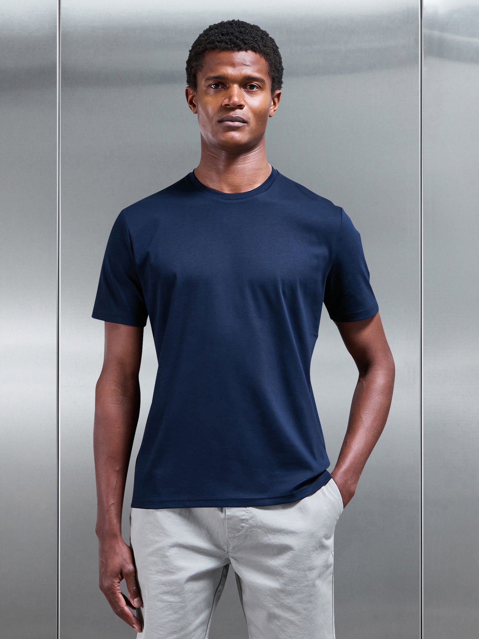 Mens Mercerised Interlock T-Shirt in Navy