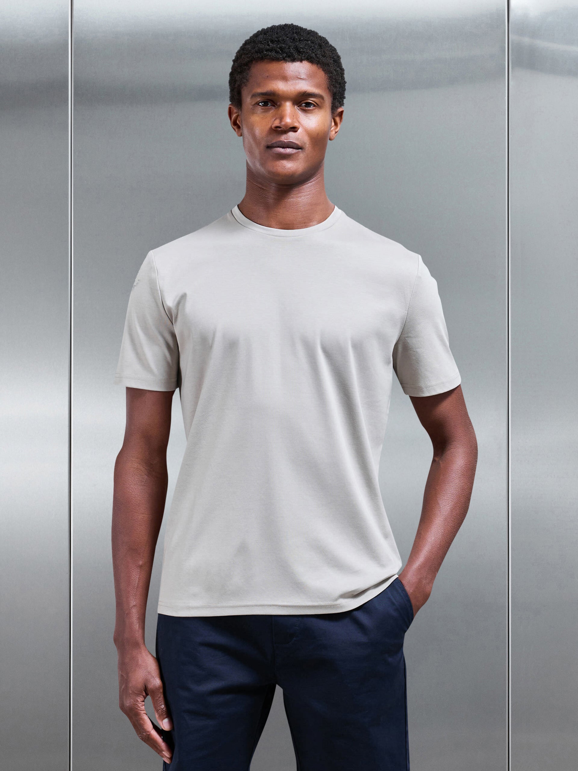 Mens Mercerised Interlock T-Shirt in Stone - OLD