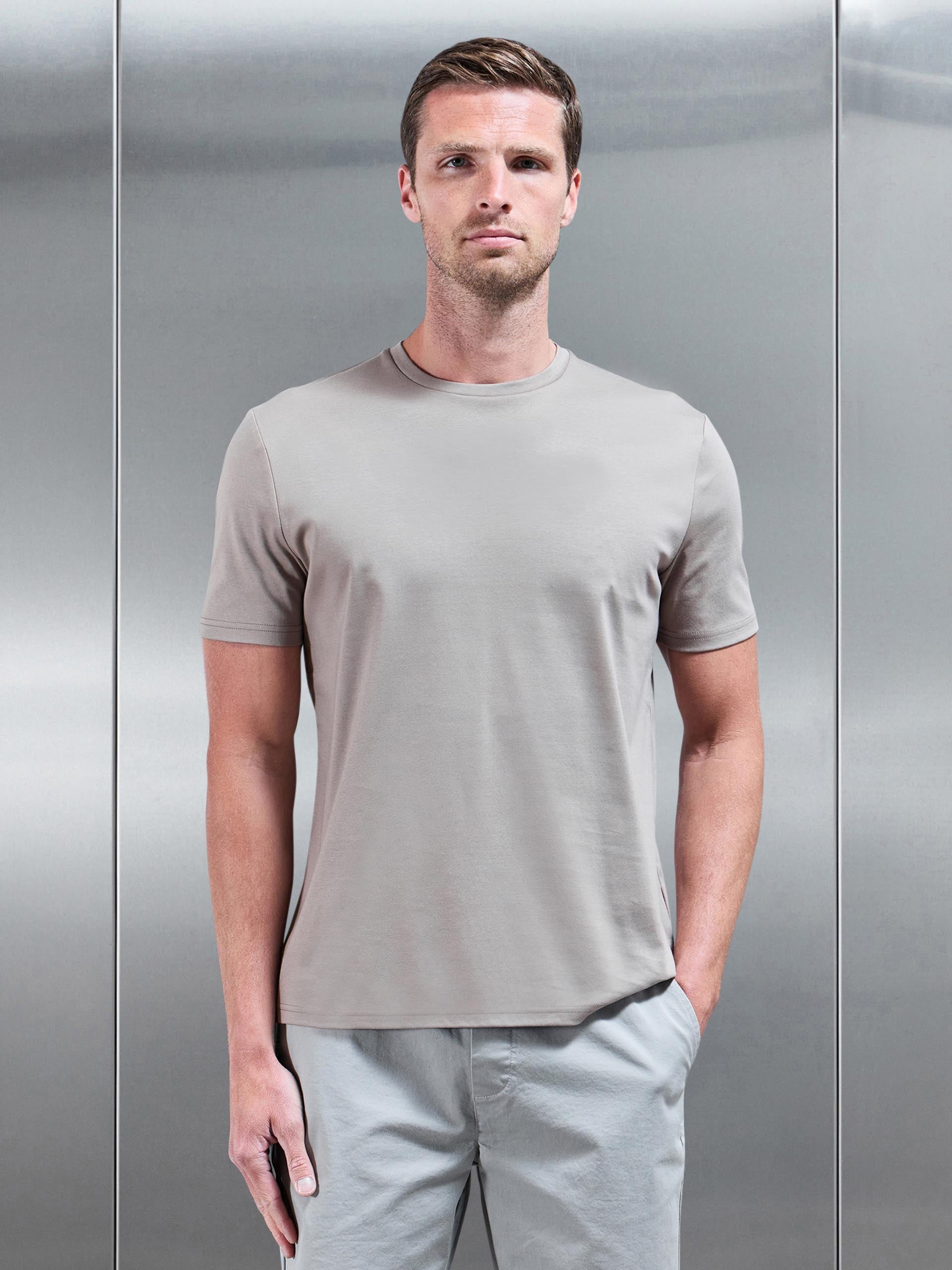 Mens Mercerised Interlock T-Shirt in Taupe