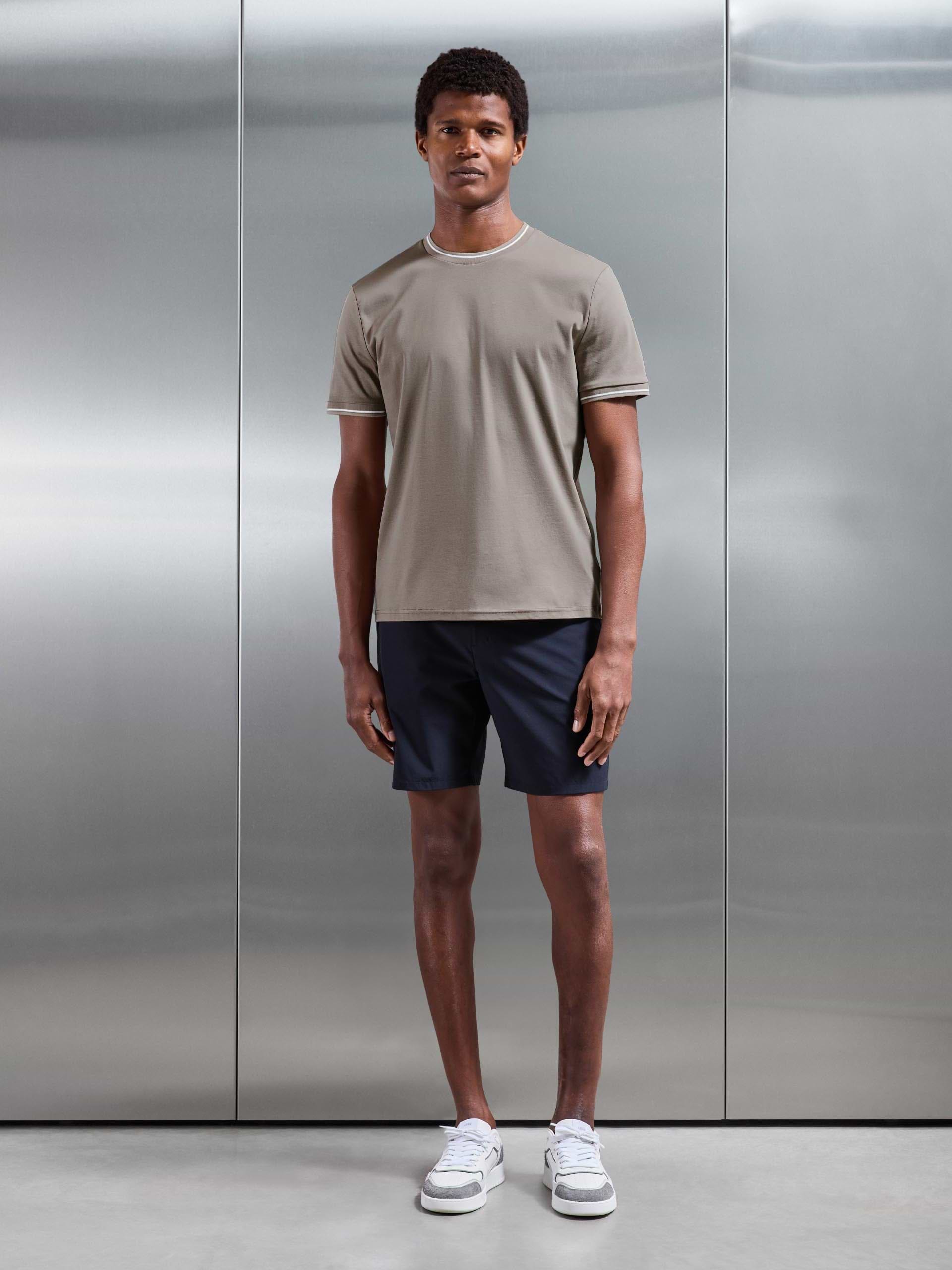 Mercerised Interlock Tipped T-Shirt in Taupe