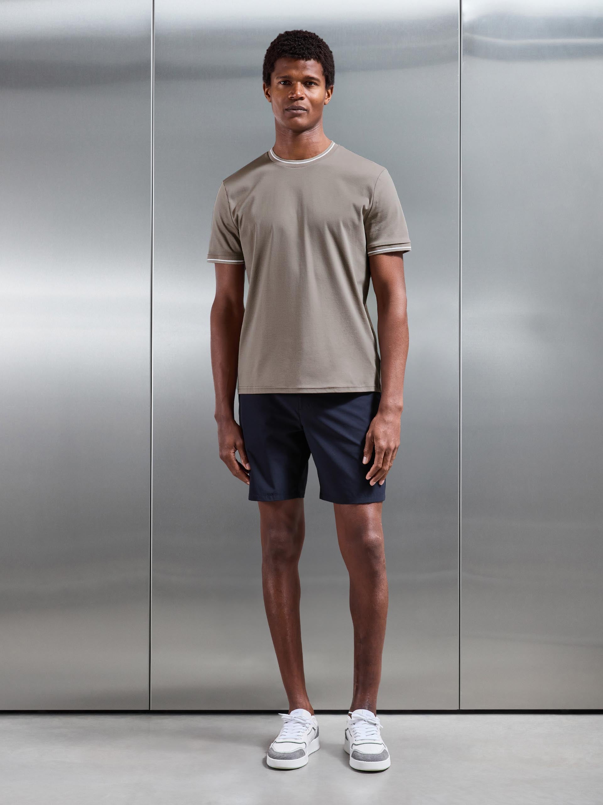 Mens Mercerised Interlock Tipped T-Shirt in Taupe