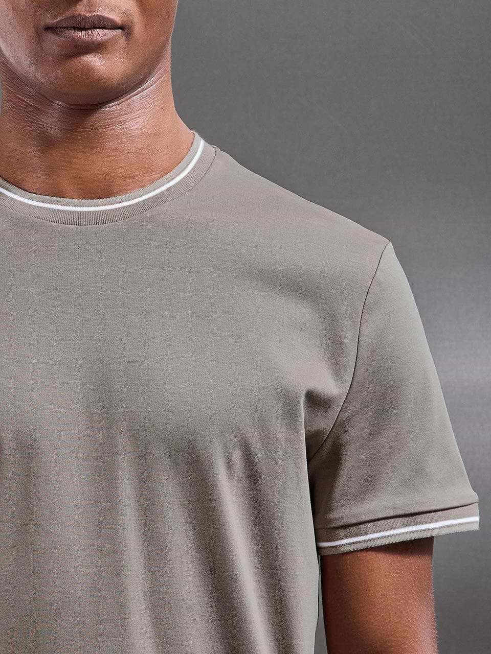 Mercerised Interlock Tipped T-Shirt in Taupe