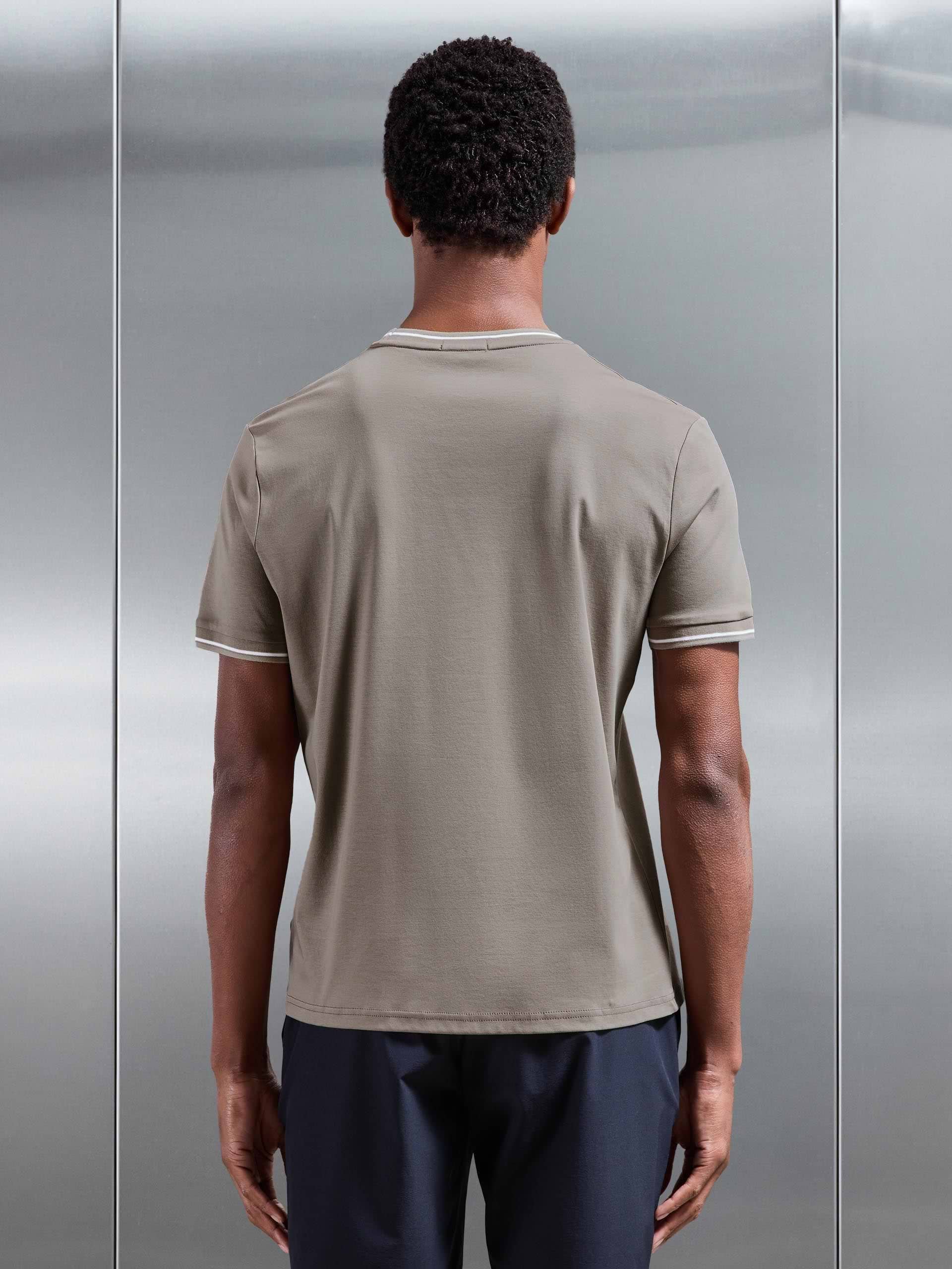 Mercerised Interlock Tipped T-Shirt in Taupe