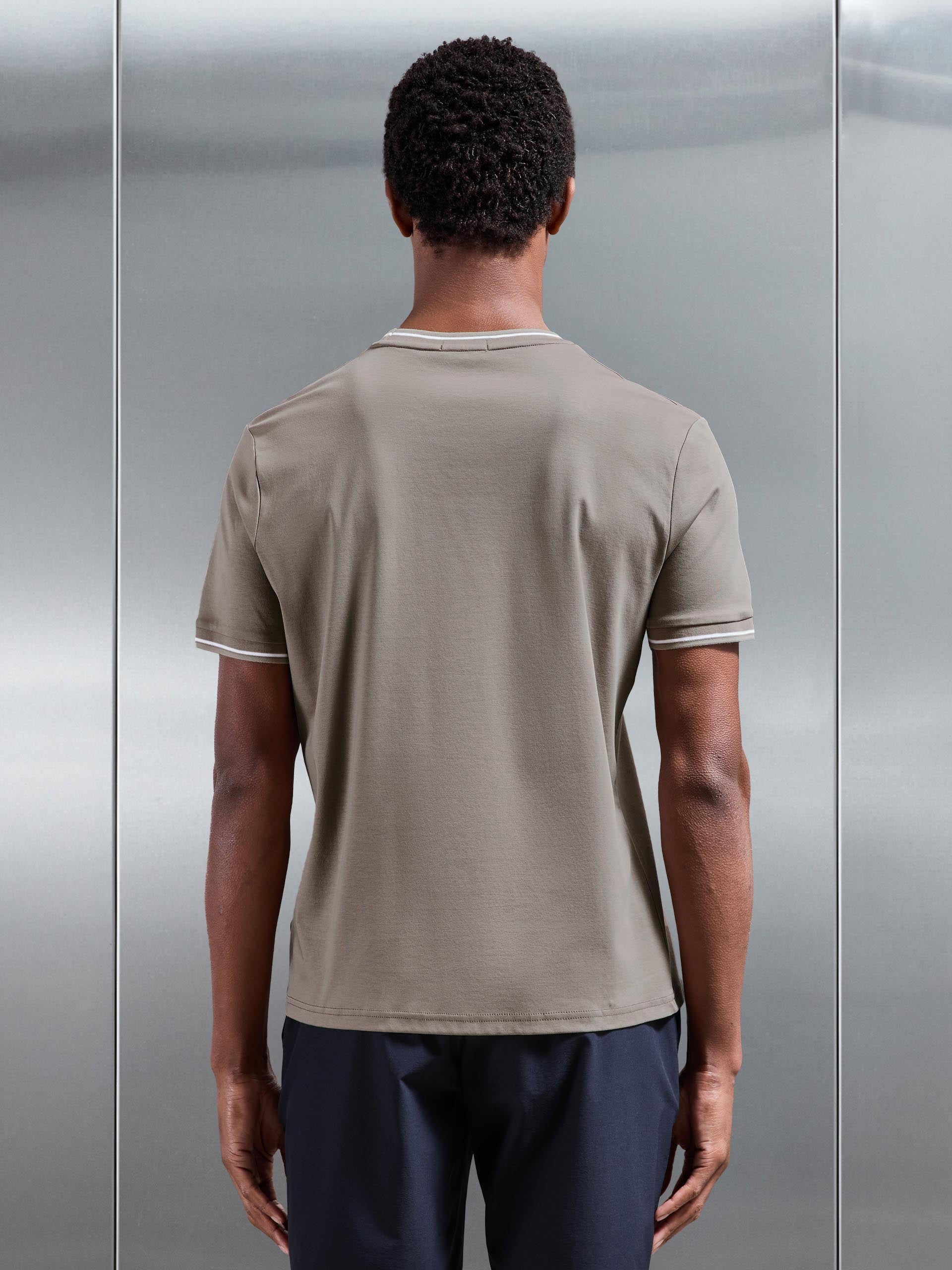 Mens Mercerised Interlock Tipped T-Shirt in Taupe