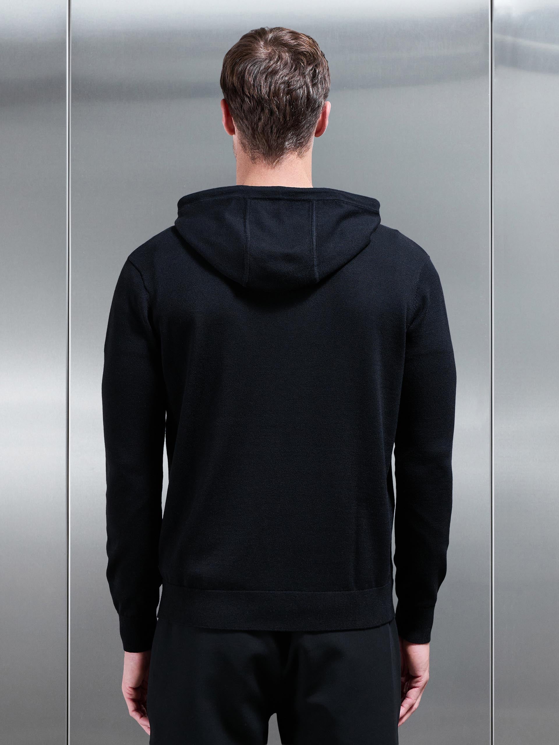 Mens Mercerised Knitted Hoodie in Black