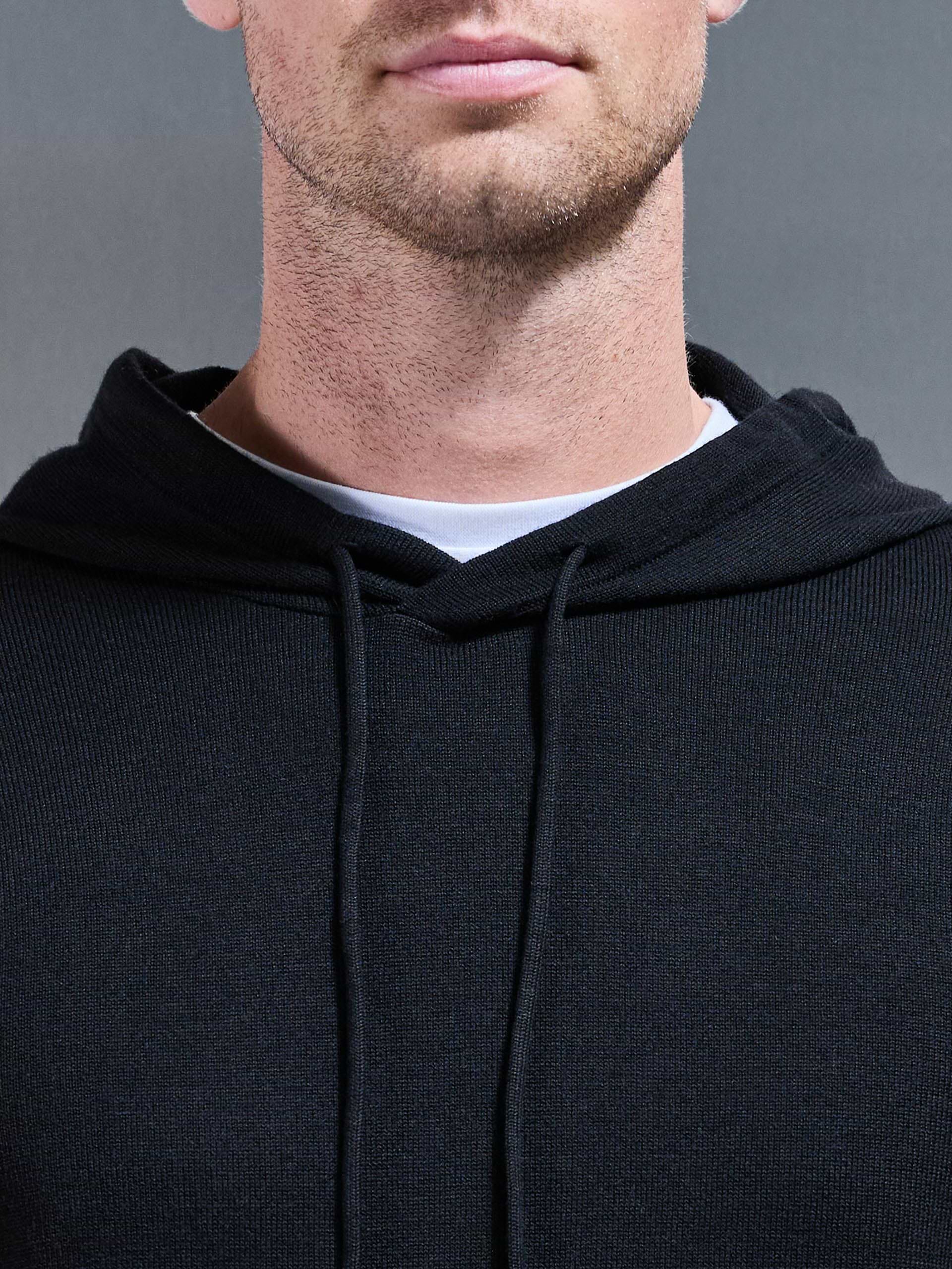 Mercerised Knitted Hoodie in Black