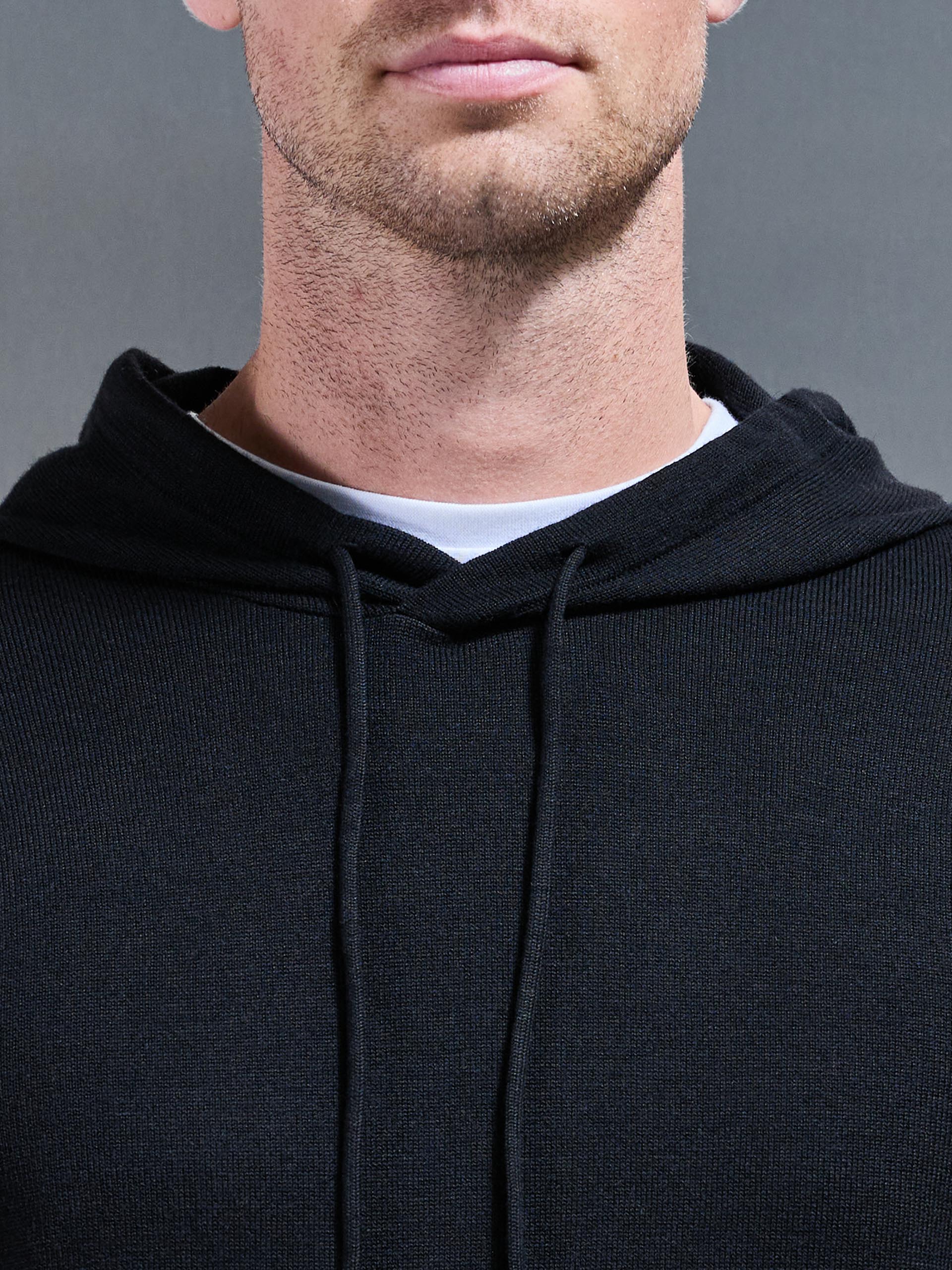 Mens Mercerised Knitted Hoodie in Black