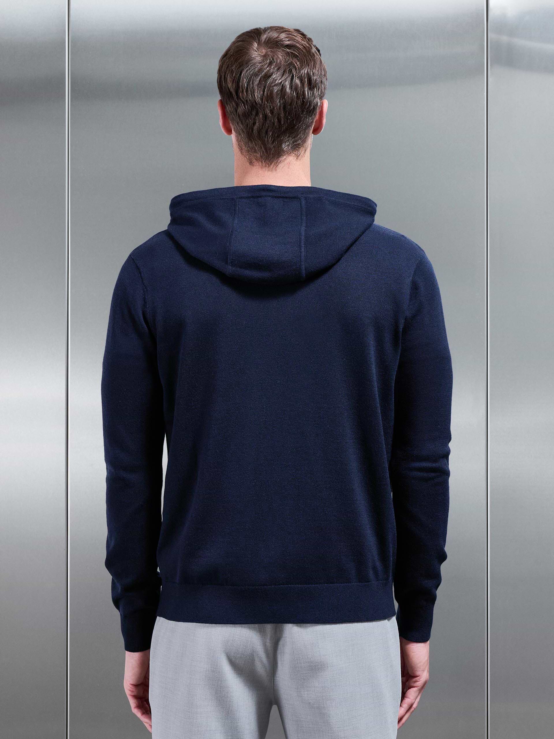 Mercerised Knitted Hoodie in Navy