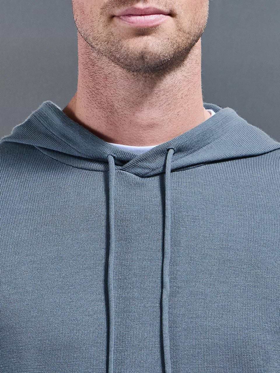 Mercerised Knitted Hoodie in Steel Blue