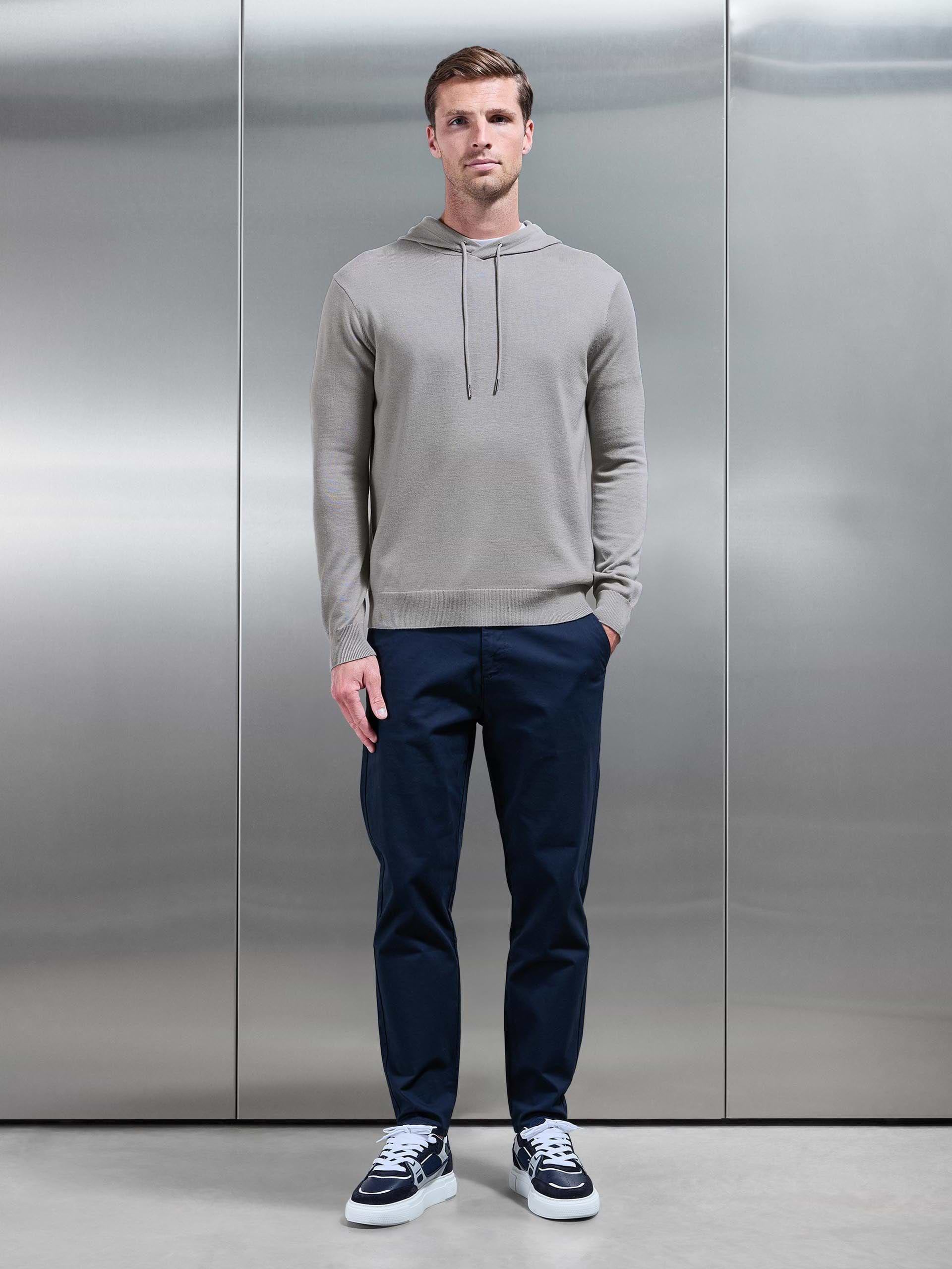 Mercerised Knitted Hoodie in Stone