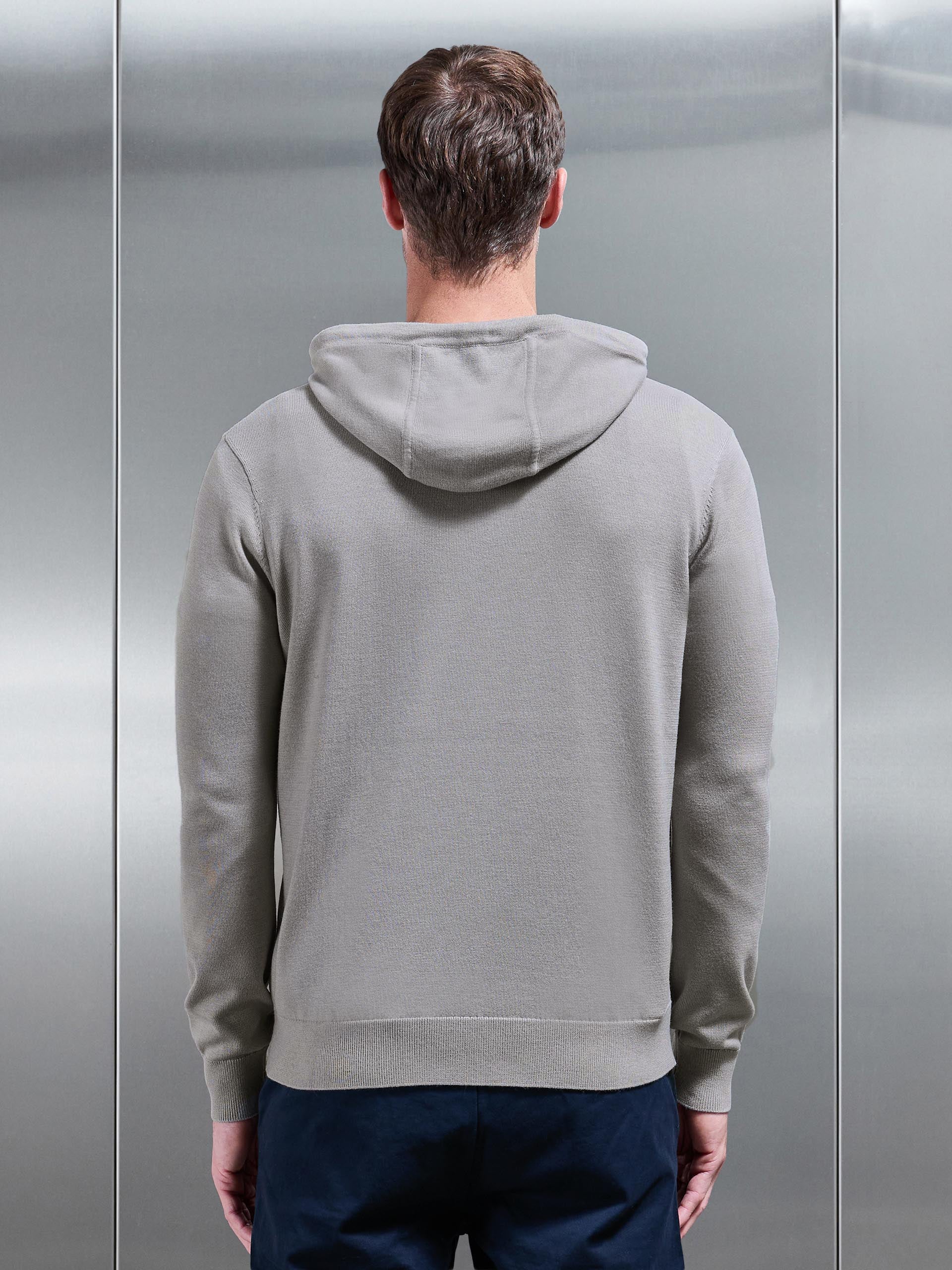 Mens Mercerised Knitted Hoodie in Stone