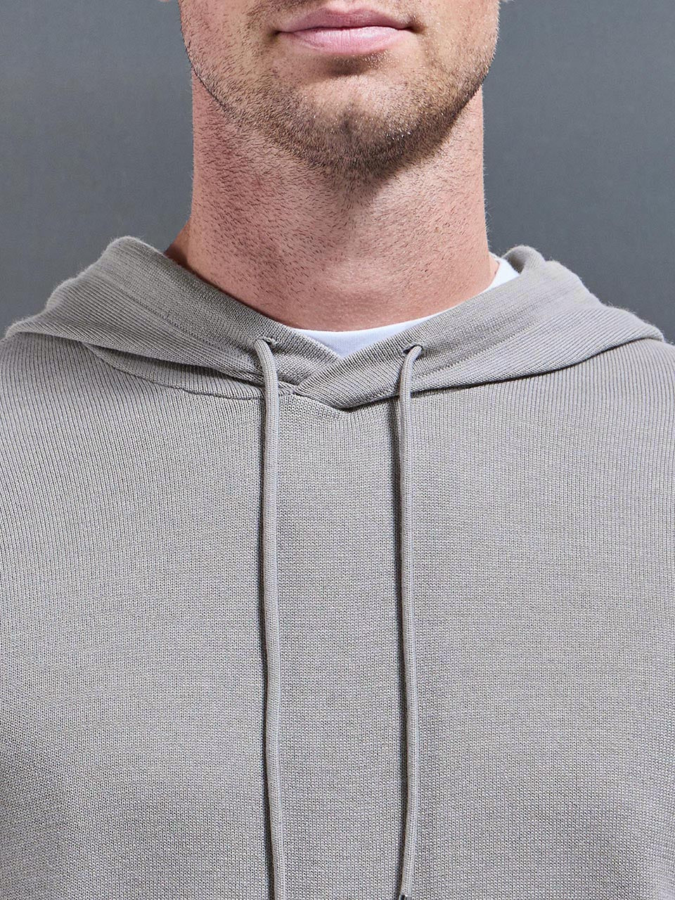 Mens Mercerised Knitted Hoodie in Stone
