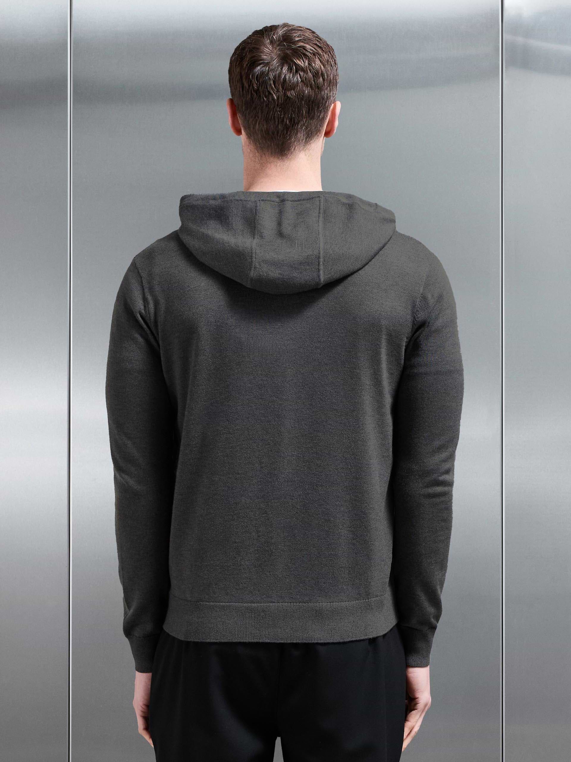 Mercerised Knitted Zip Hoodie in Charcoal Marl