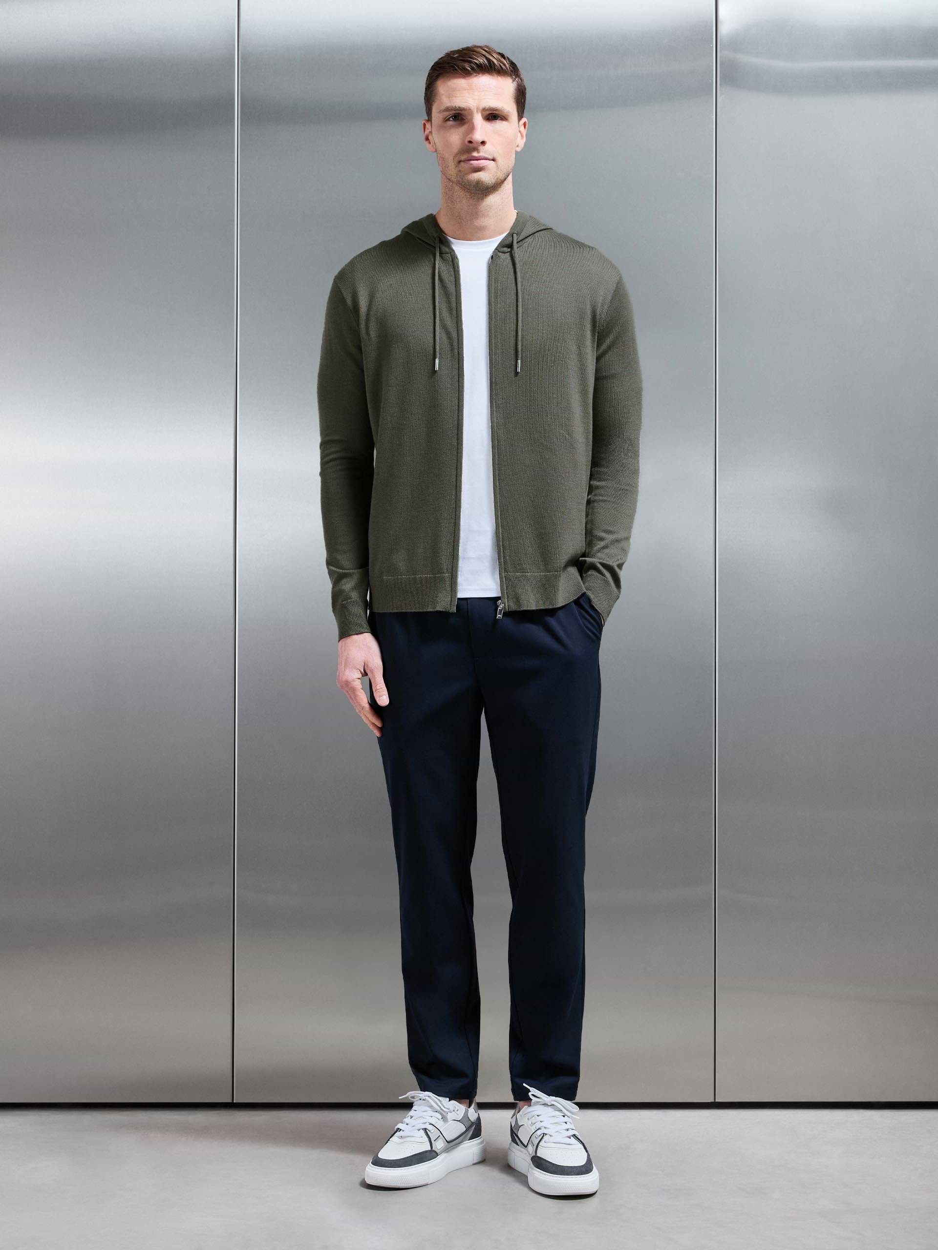 Mens Mercerised Knitted Zip Hoodie in Sage