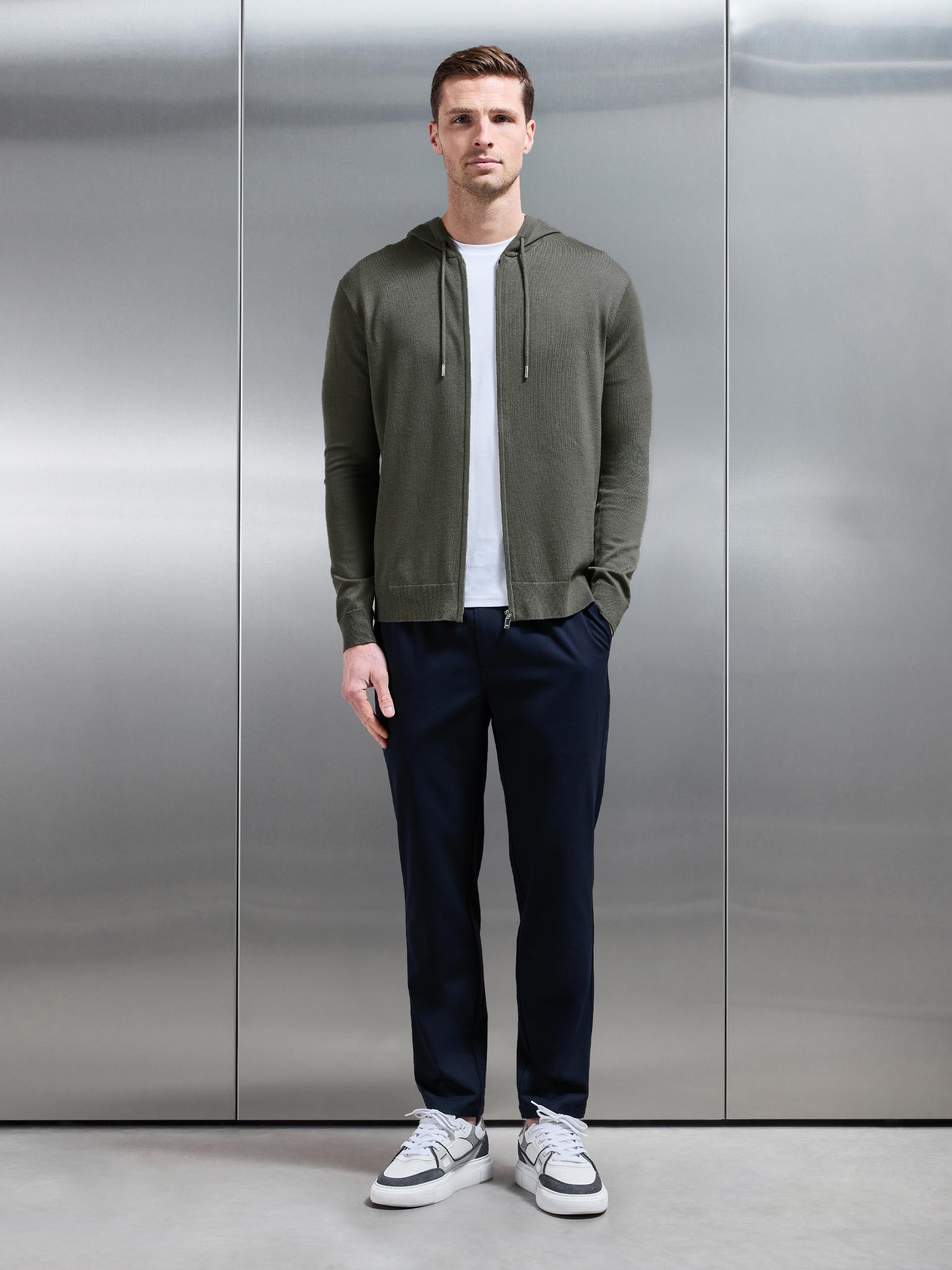 Mens Mercerised Knitted Zip Hoodie in Sage