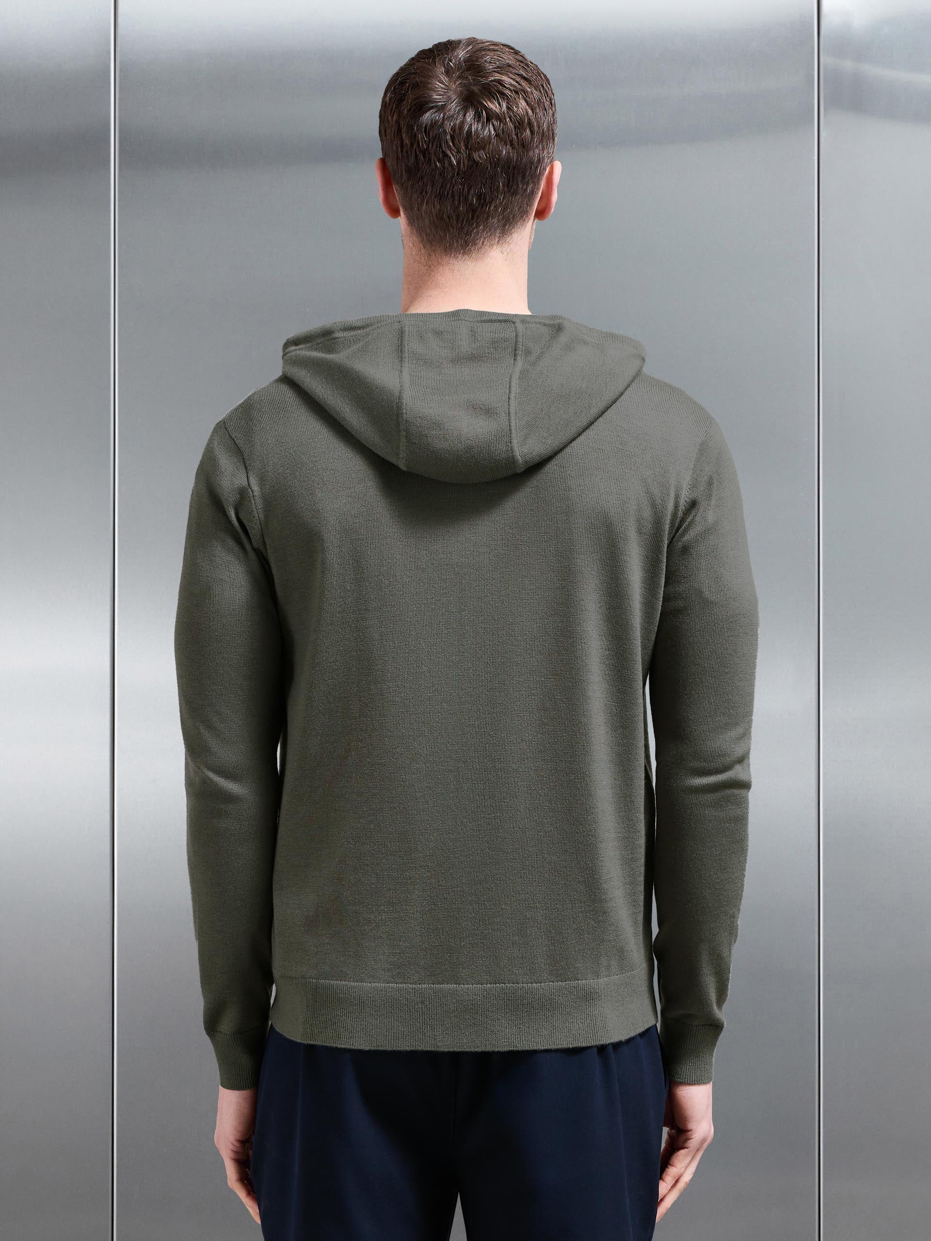 Mens Mercerised Knitted Zip Hoodie in Sage