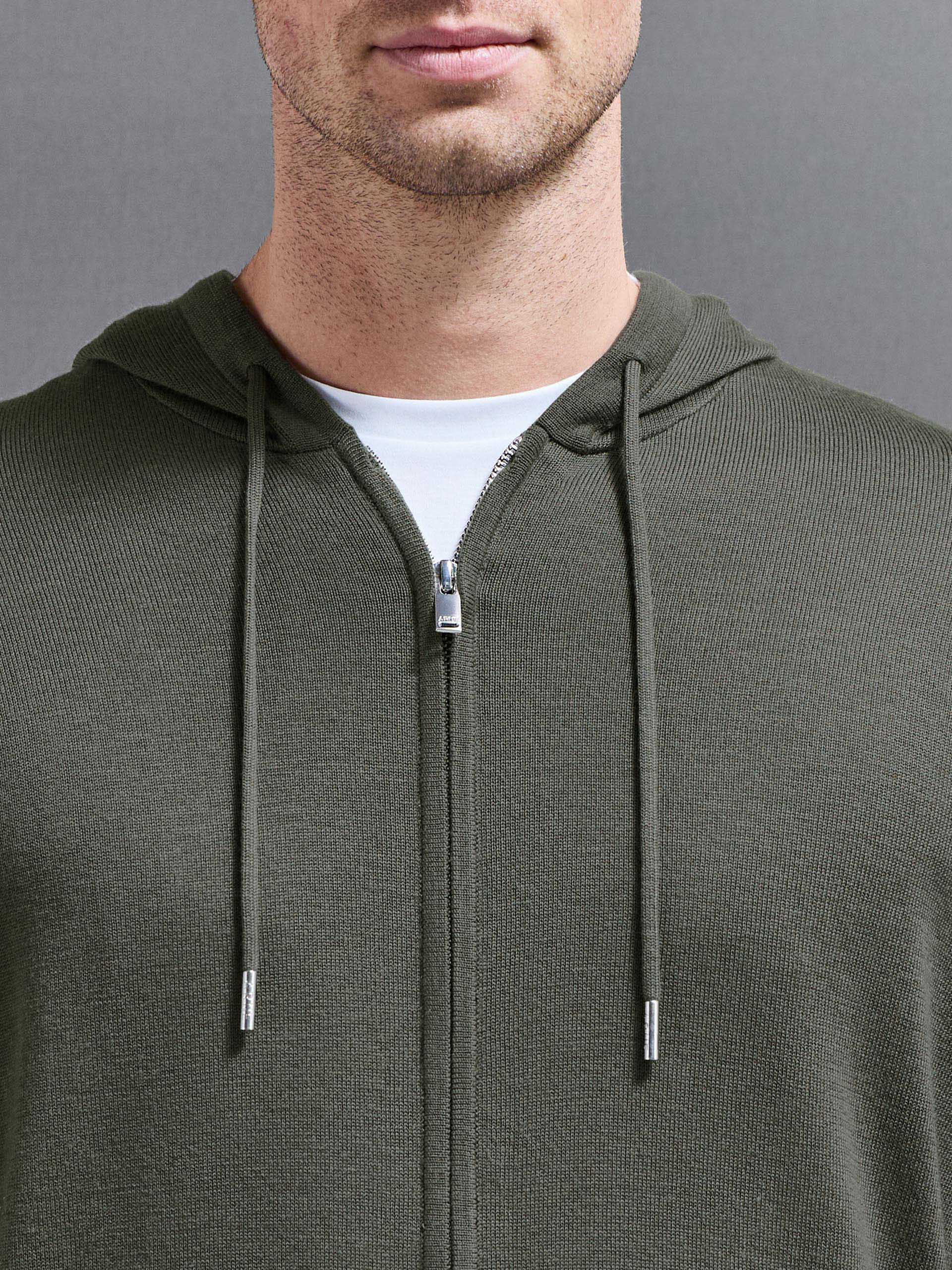Mens Mercerised Knitted Zip Hoodie in Sage