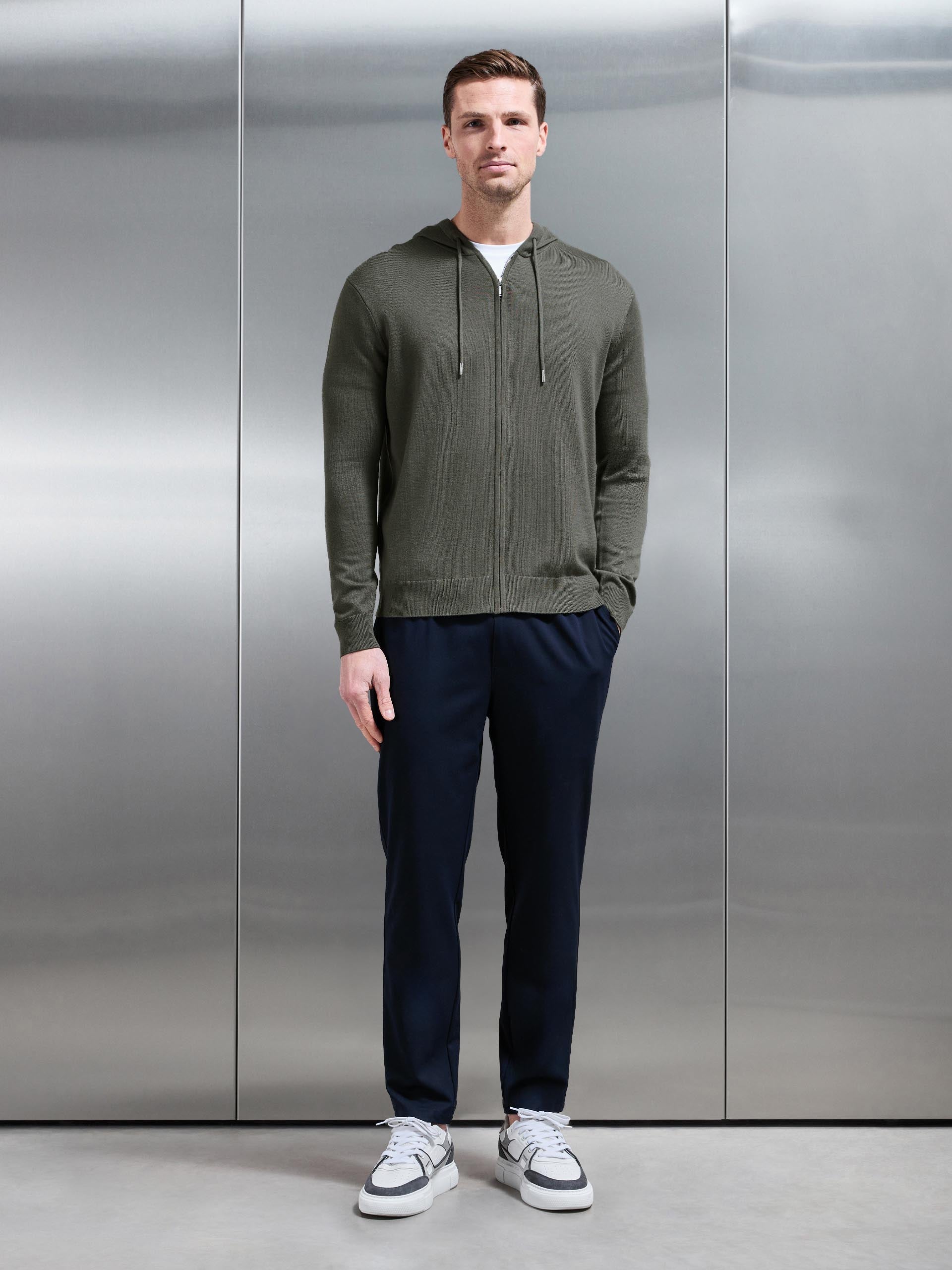 Mens Mercerised Knitted Zip Hoodie in Sage