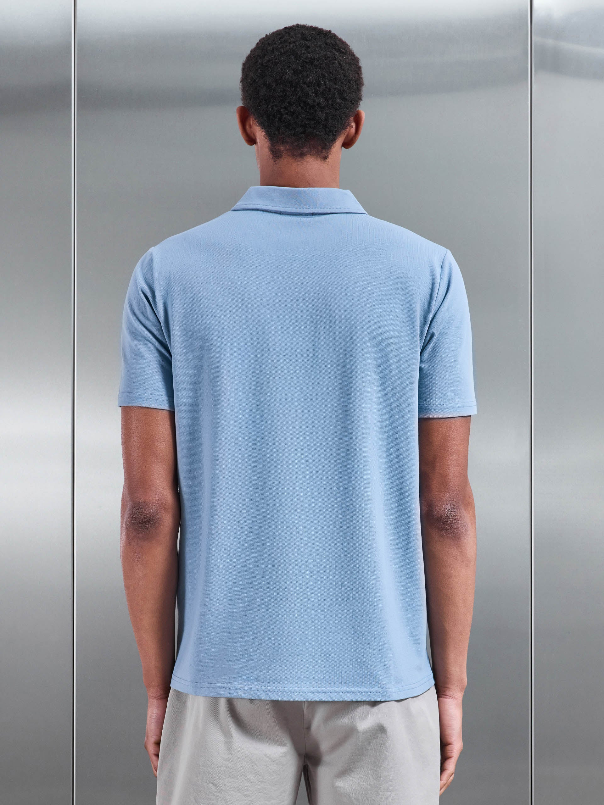 Mens Mercerised Pique Zip Polo Shirt in Light Blue