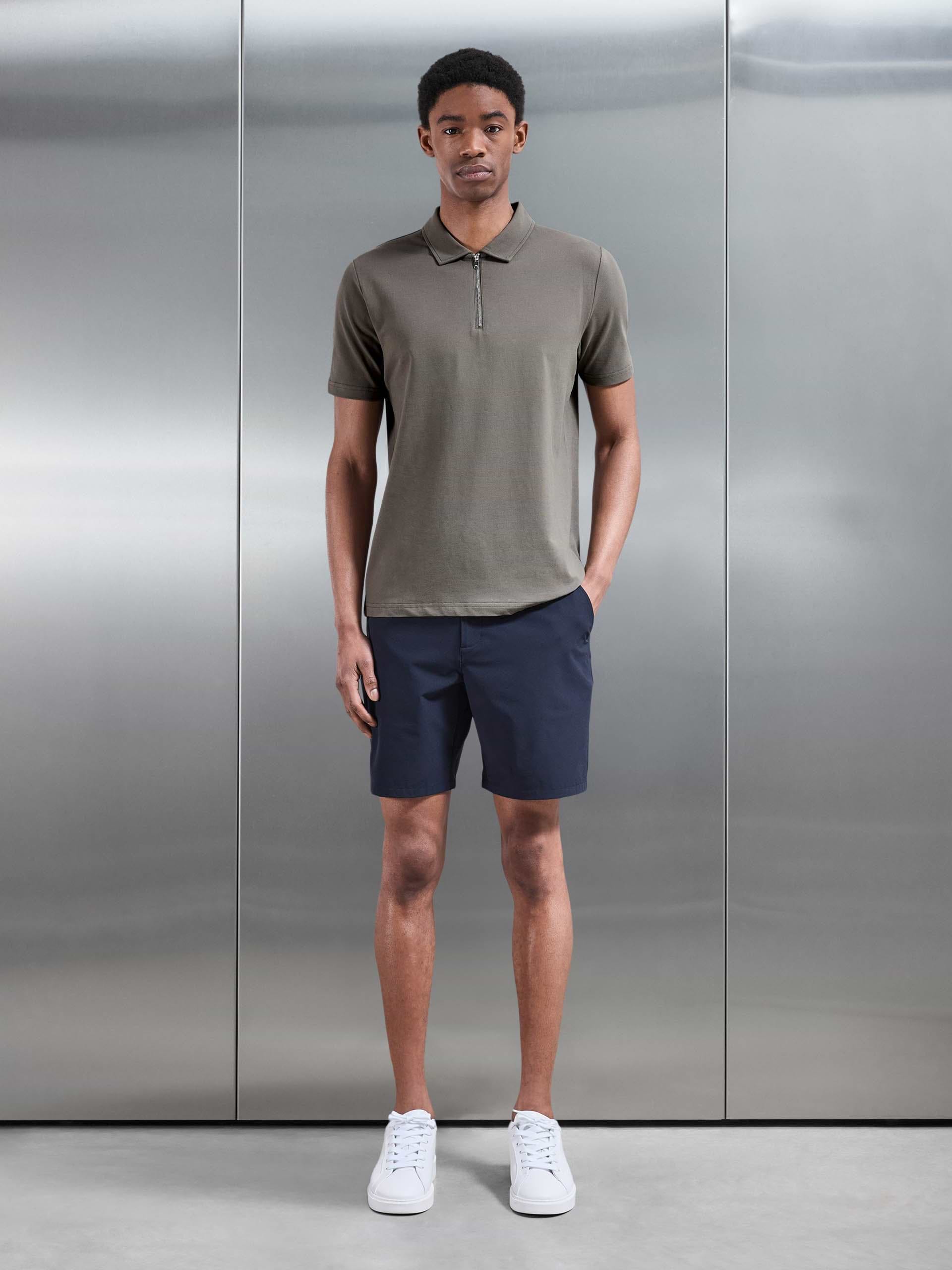 Mercerised Pique Zip Polo Shirt in Sage